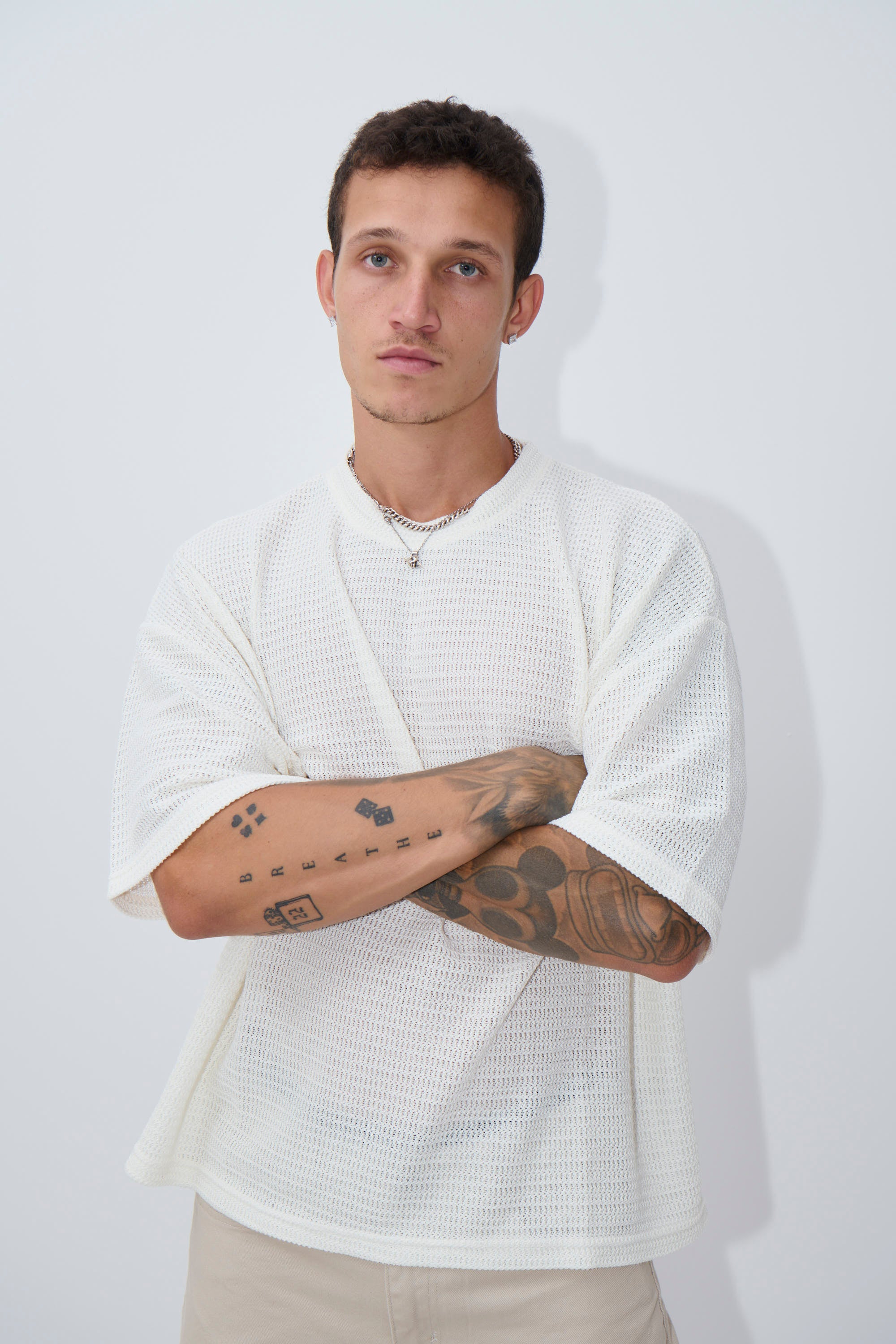 Vinnie Chevron Stitch Tee White