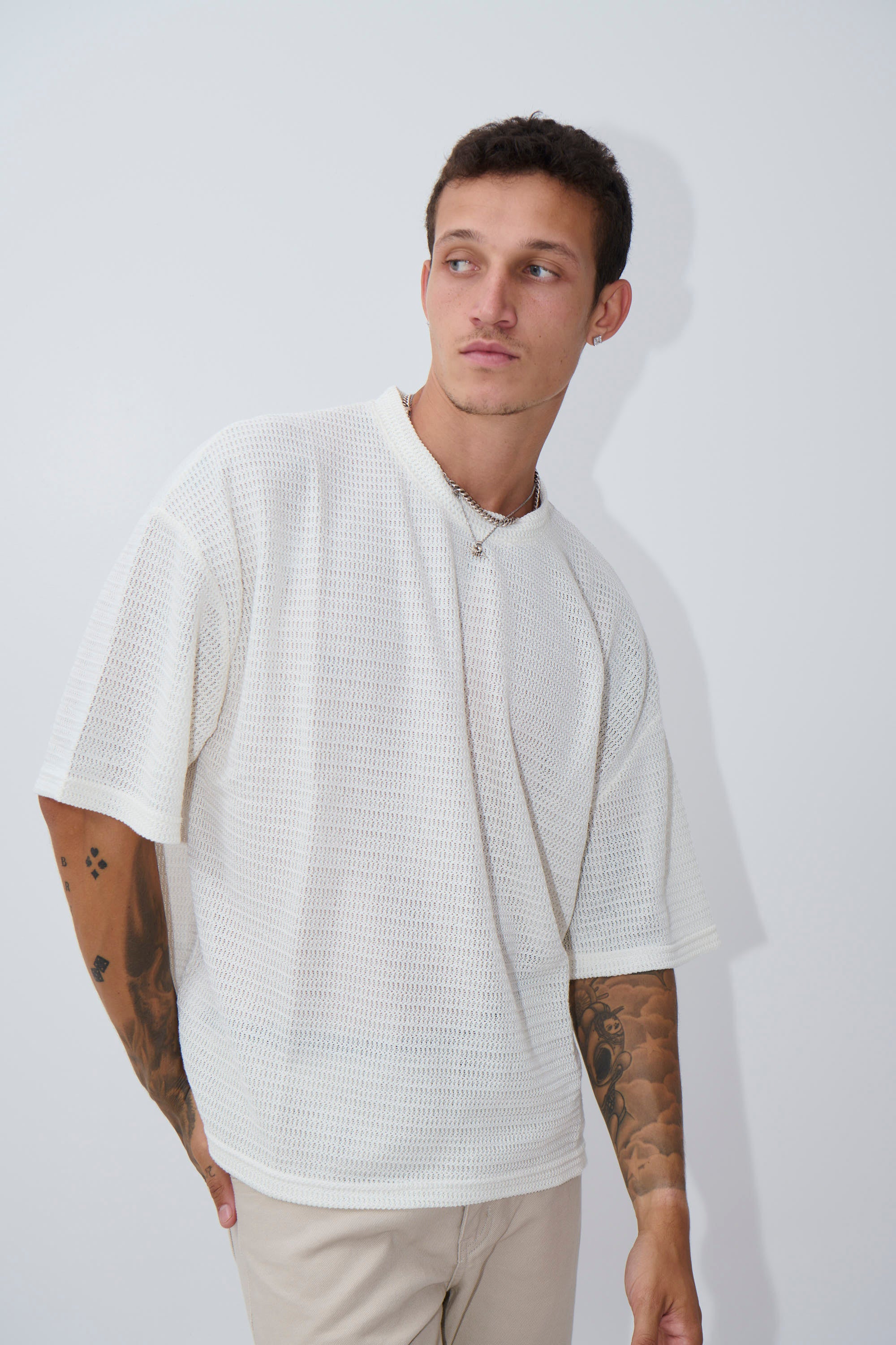 Vinnie Chevron Stitch Tee White