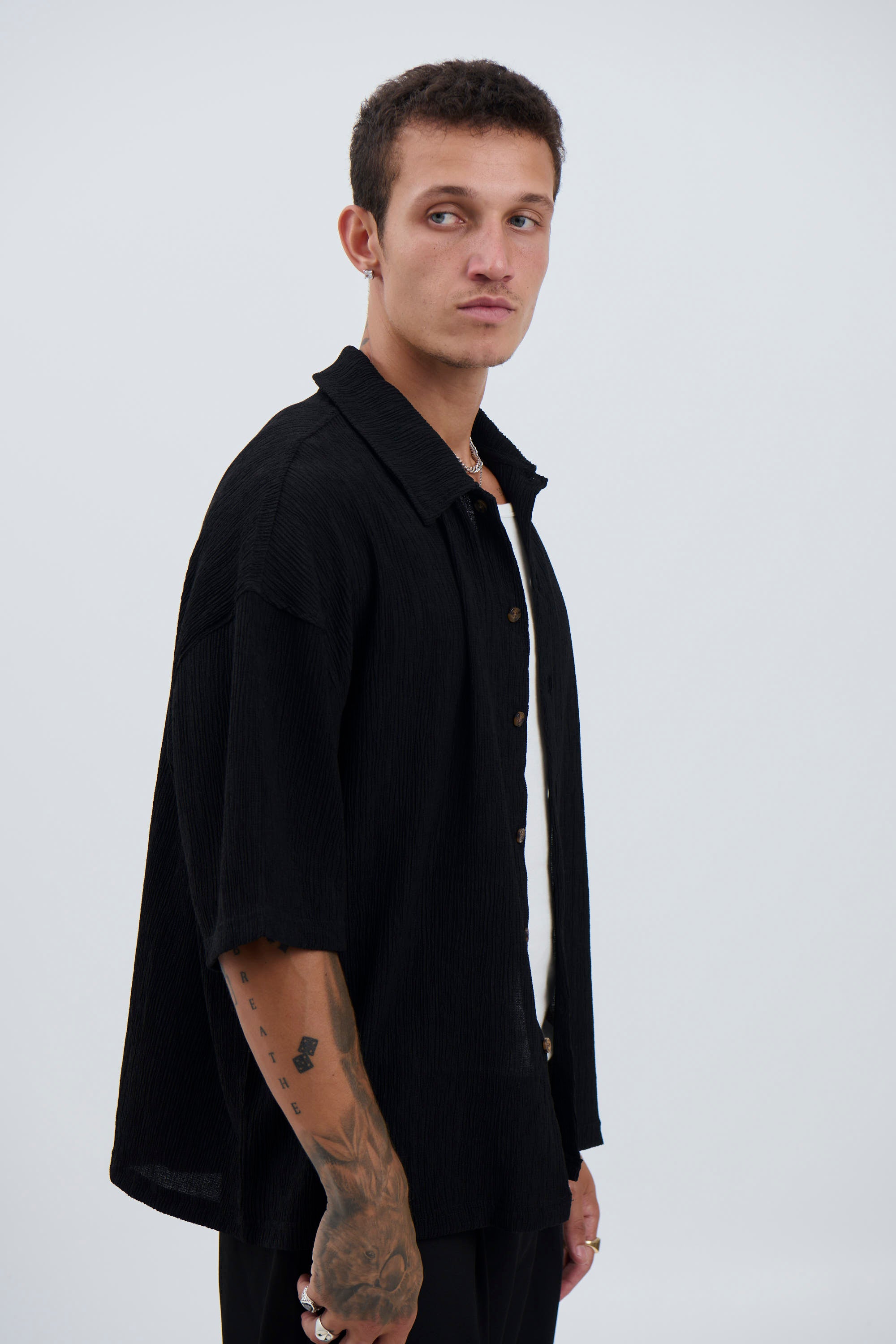 Lucas Drop Shirt Soft Texture Black