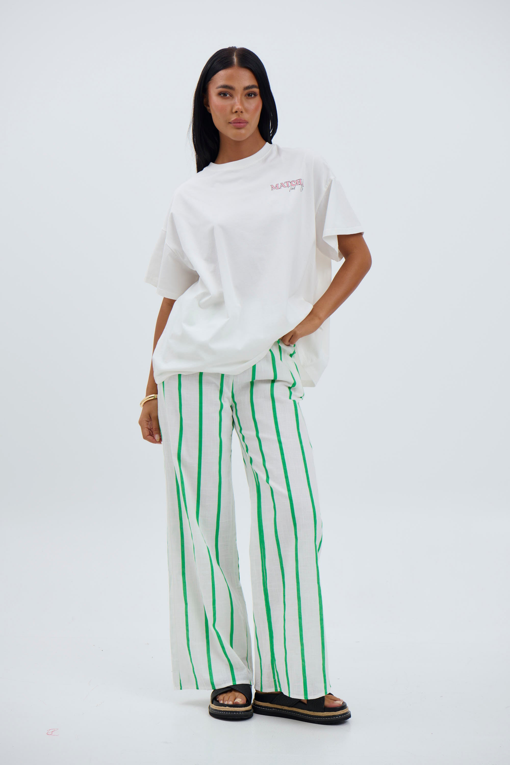 Terry Pant Green/White - FINAL SALE
