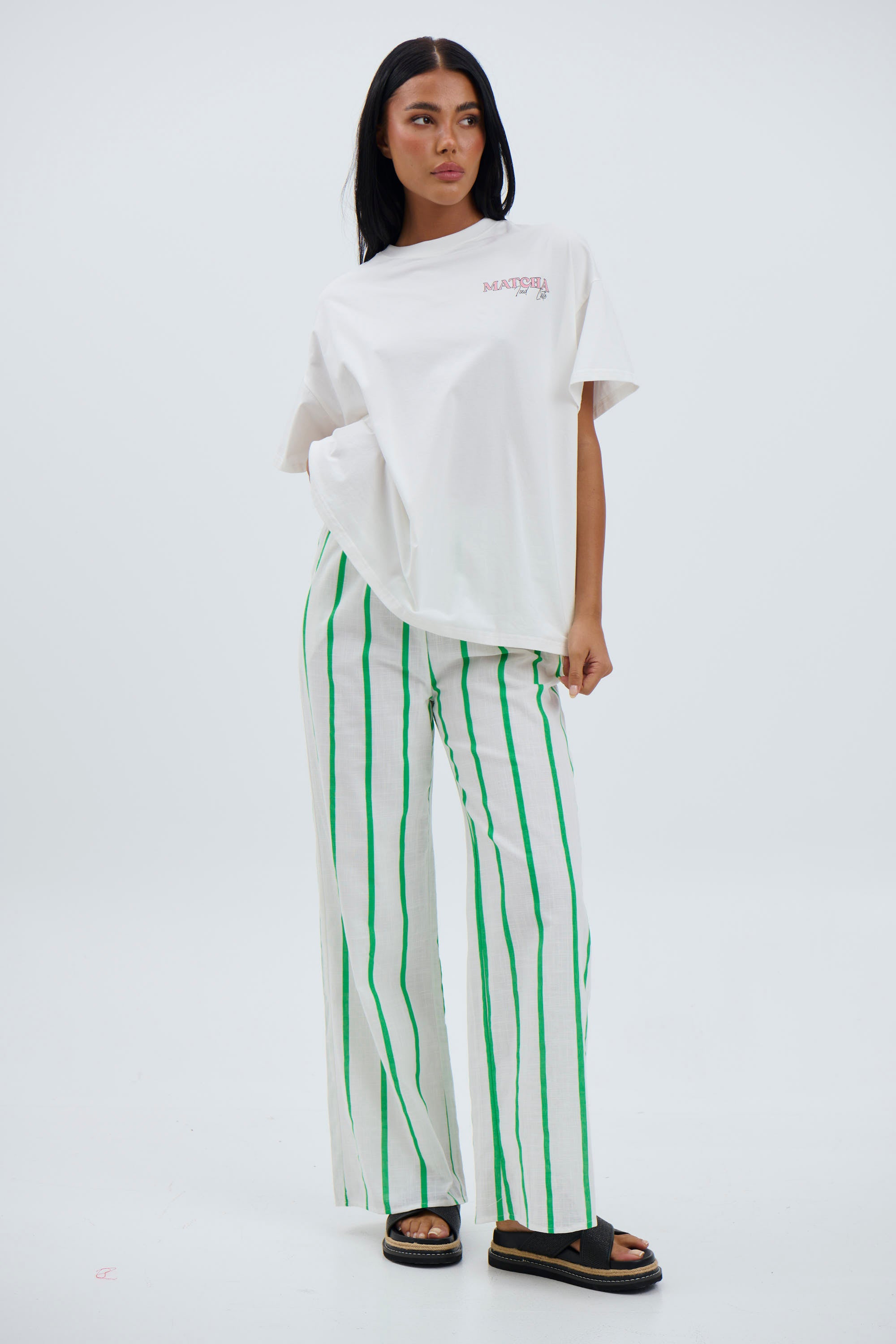 Terry Pant Green/White - FINAL SALE