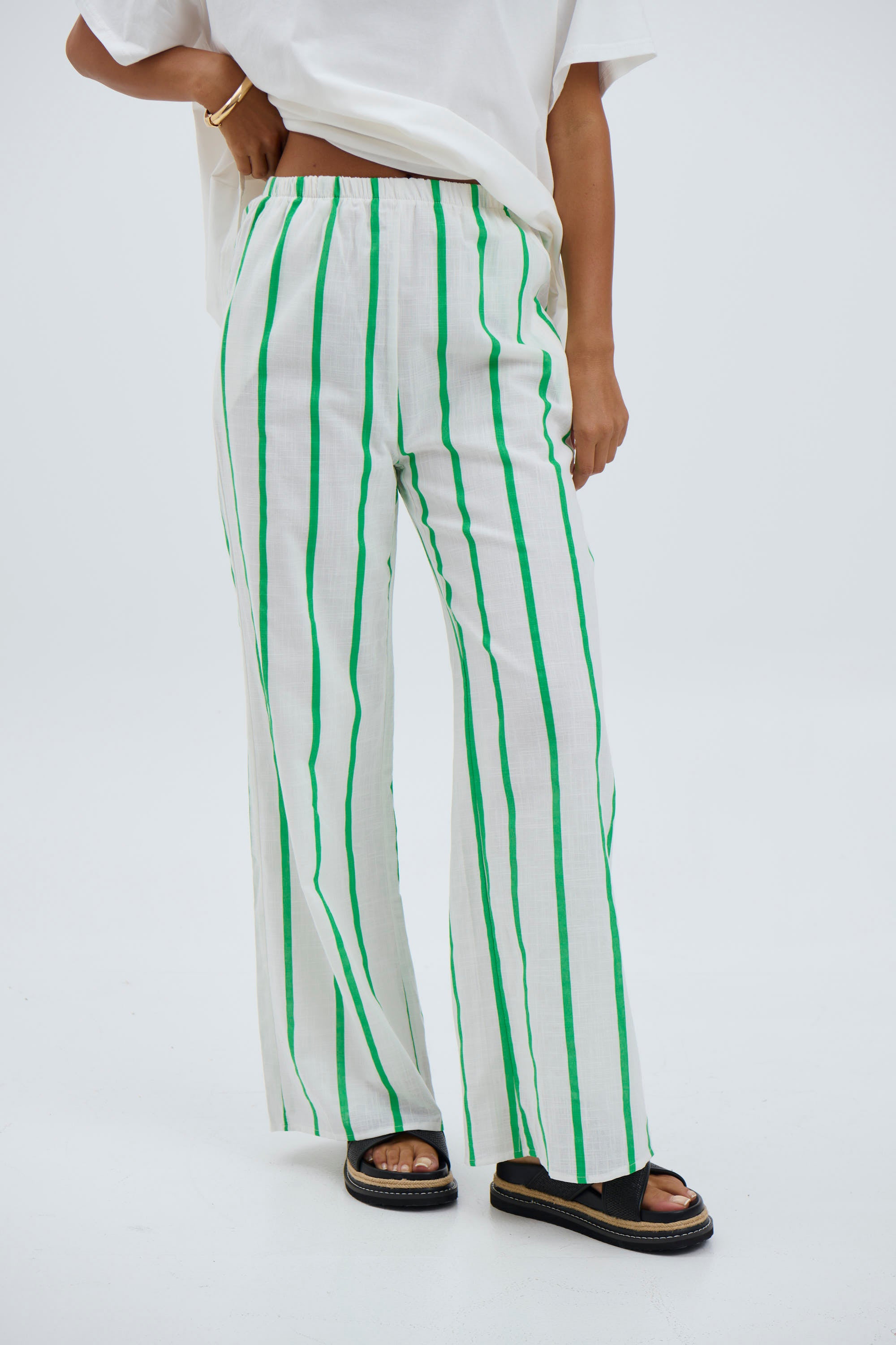 Terry Pant Green/White - FINAL SALE