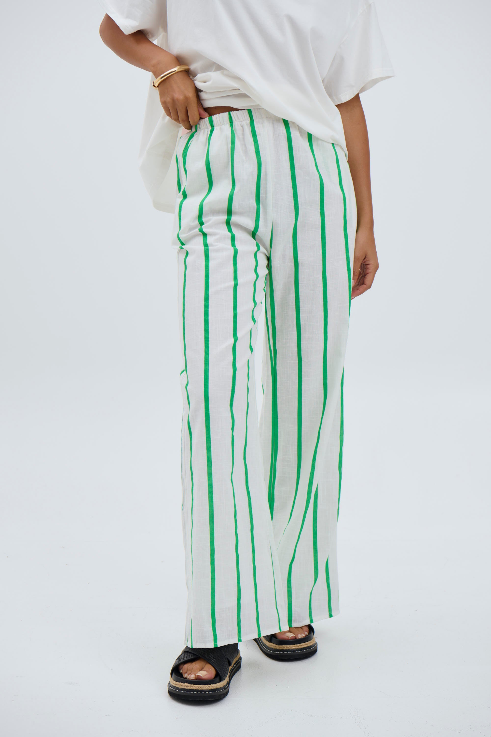 Terry Pant Green/White - FINAL SALE