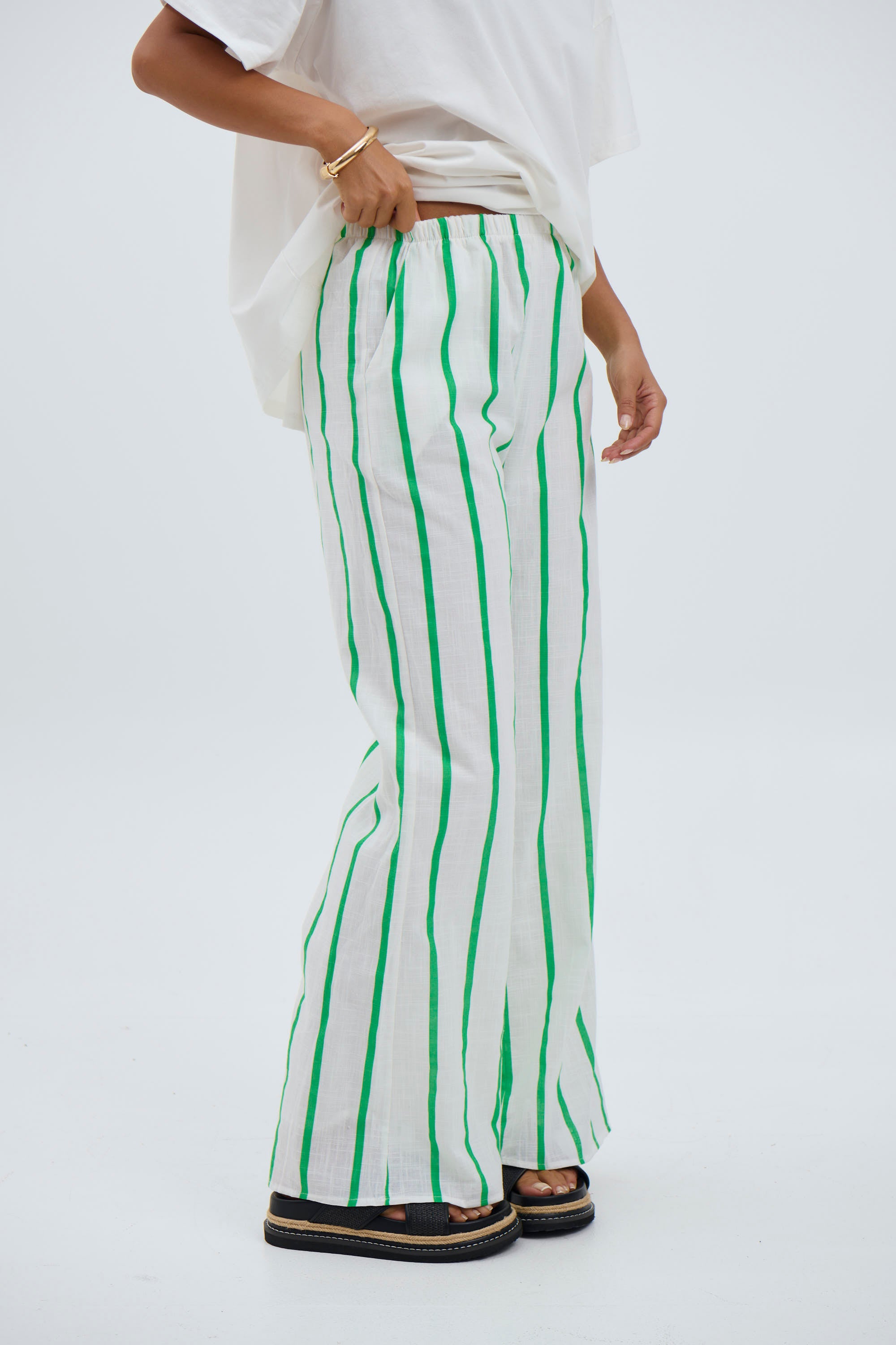 Terry Pant Green/White - FINAL SALE