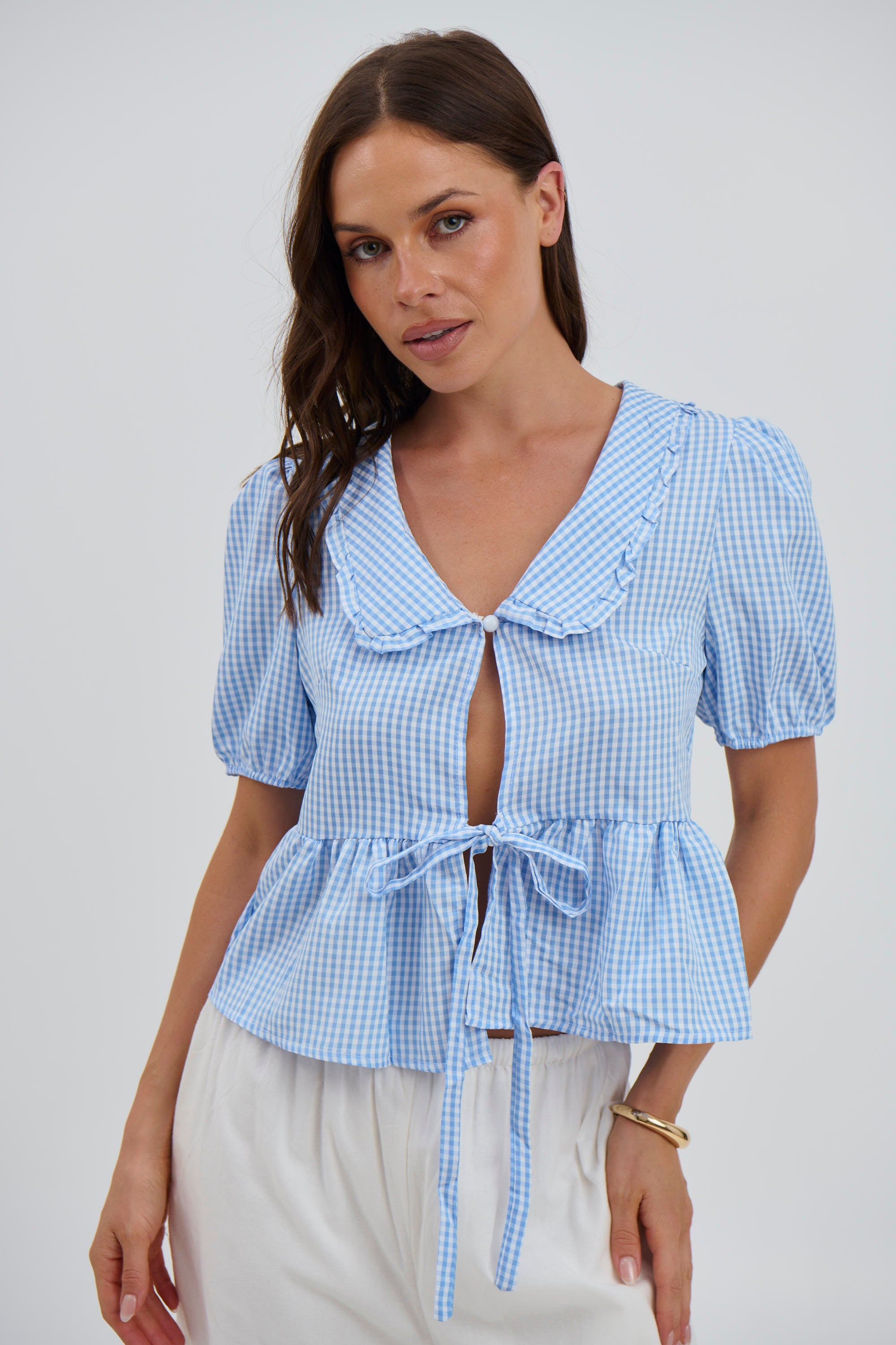 Sofia Gingham Top Blue - FINAL SALE