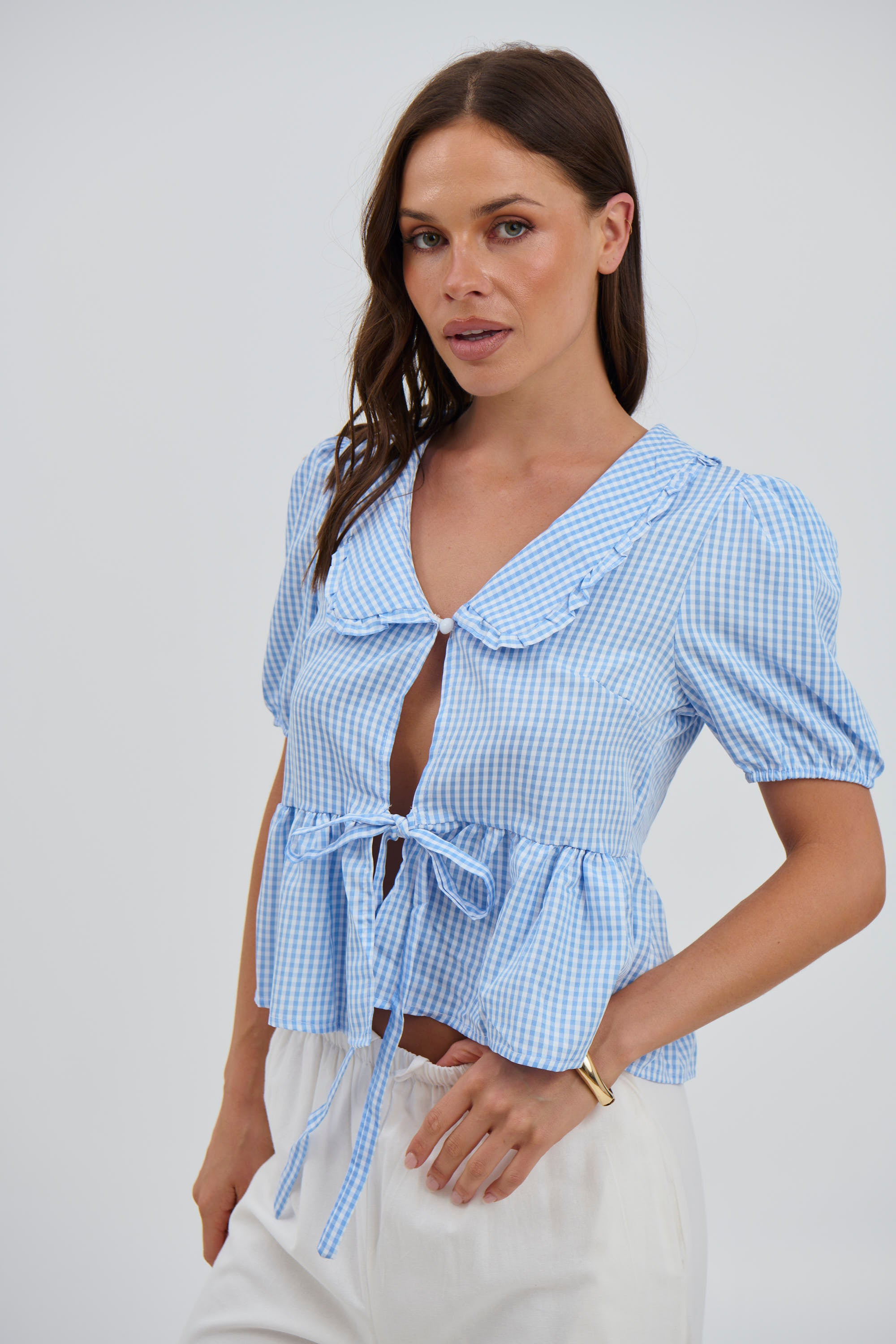Sofia Gingham Top Blue - FINAL SALE