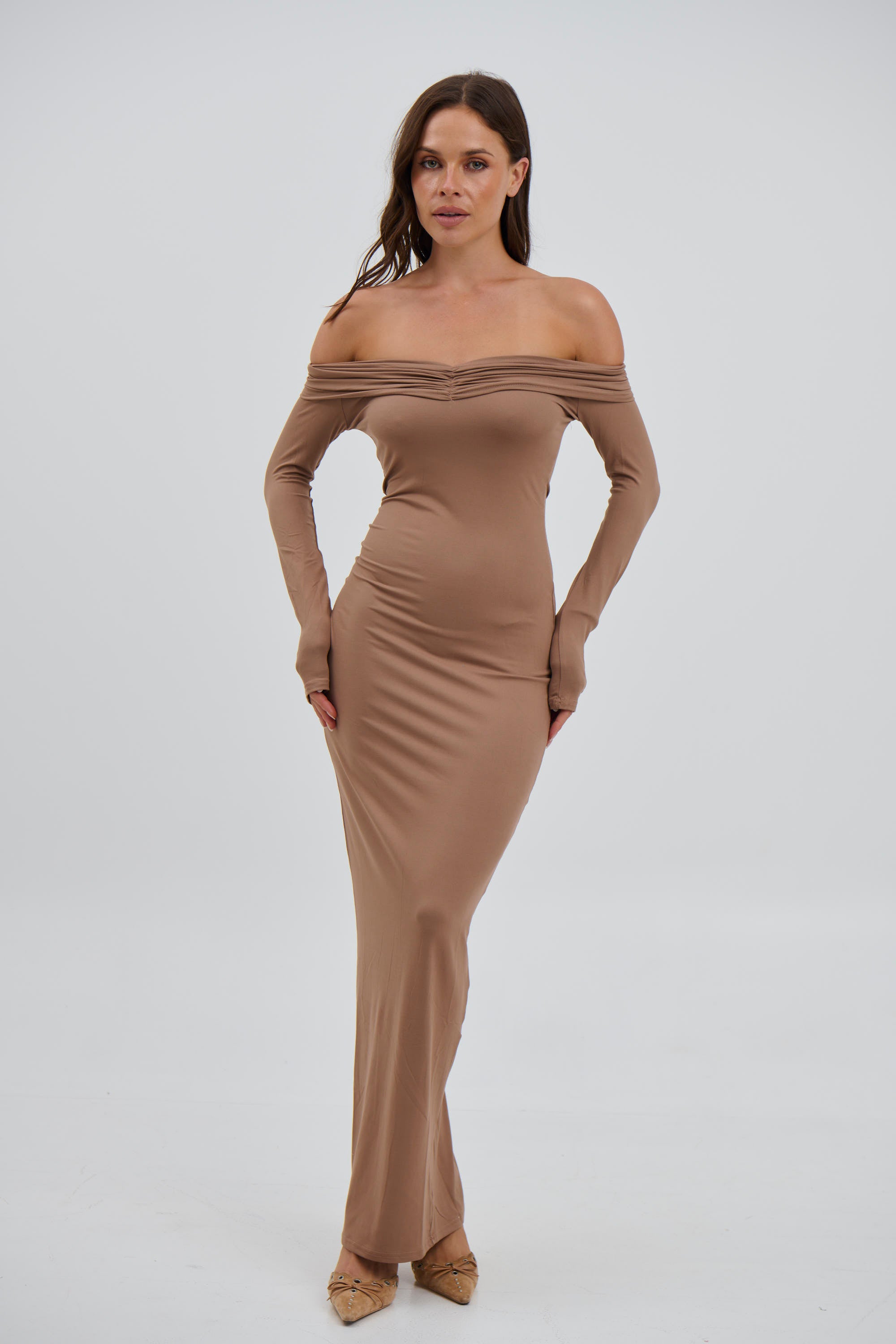 Ellery Off The Shoulder Dress Chocolate - FINAL SALE