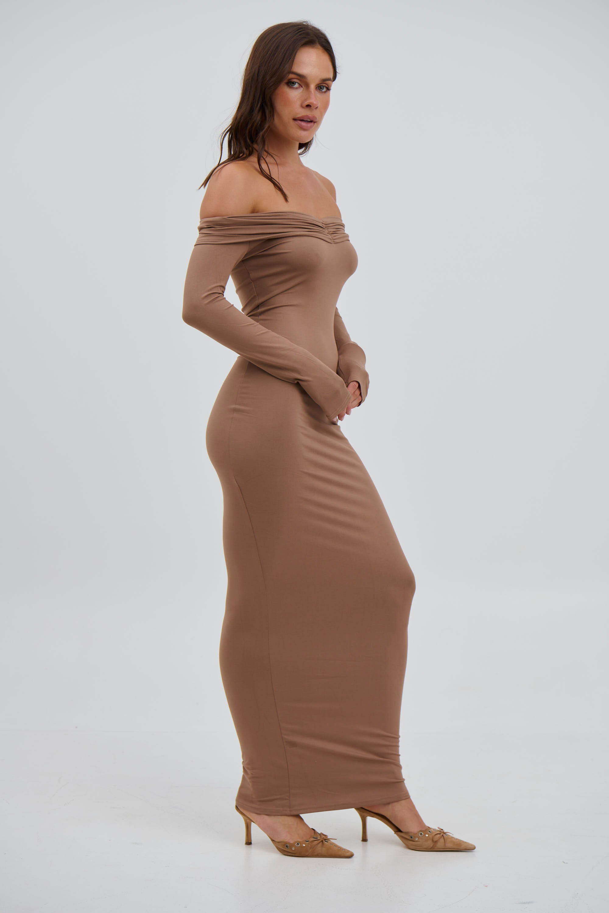 Ellery Off The Shoulder Dress Chocolate - FINAL SALE