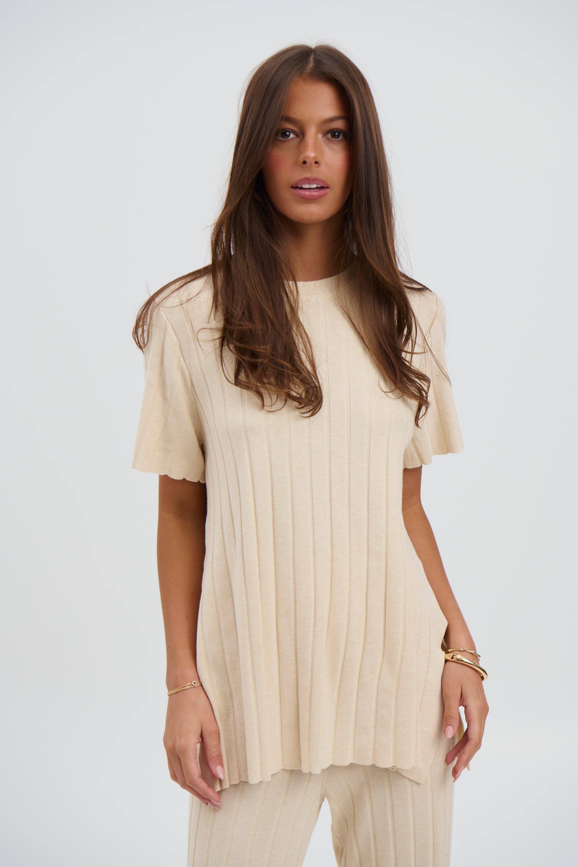Leighton Ribbed Top Bone - FINAL SALE