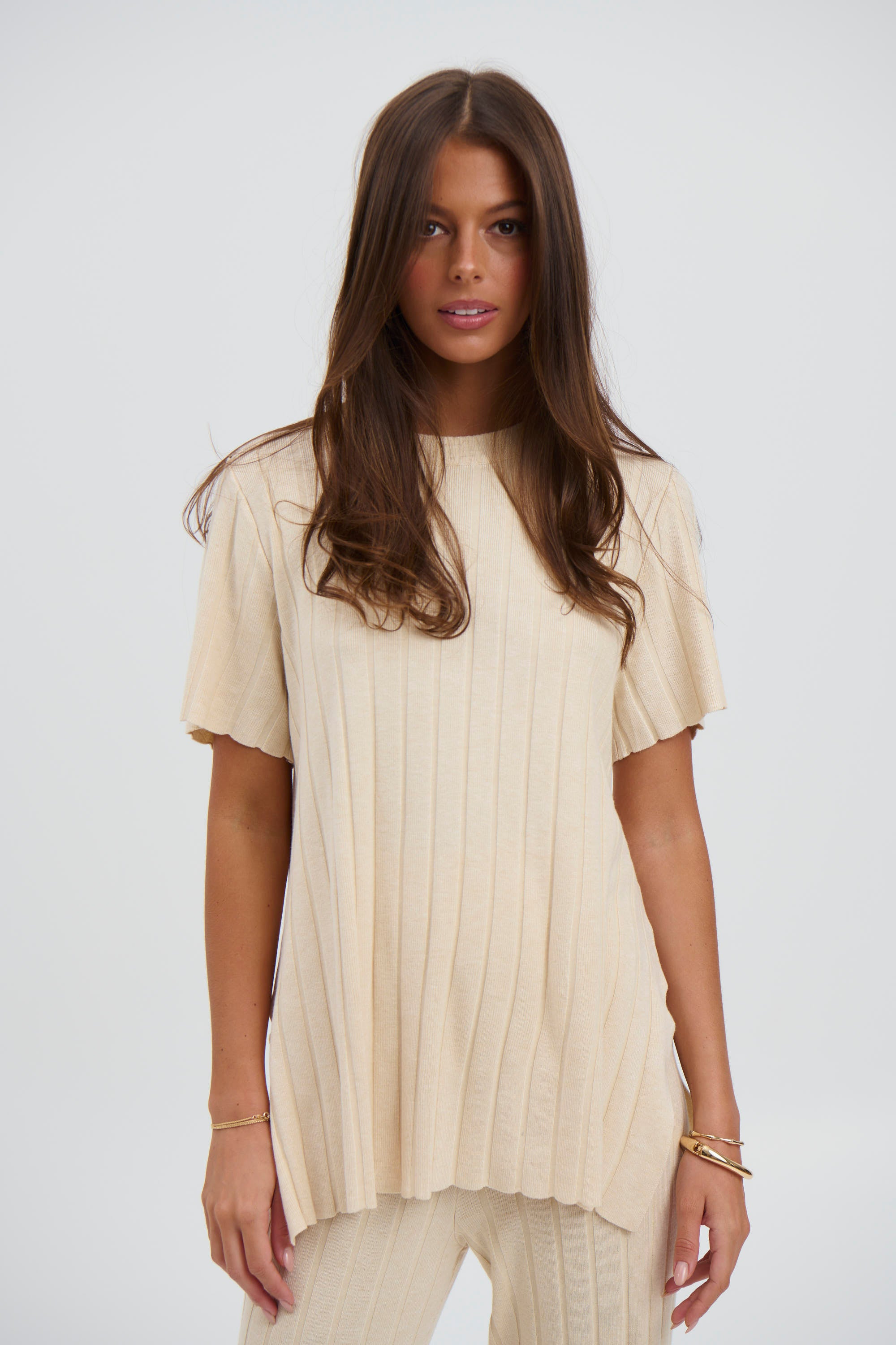 Leighton Ribbed Top Bone - FINAL SALE