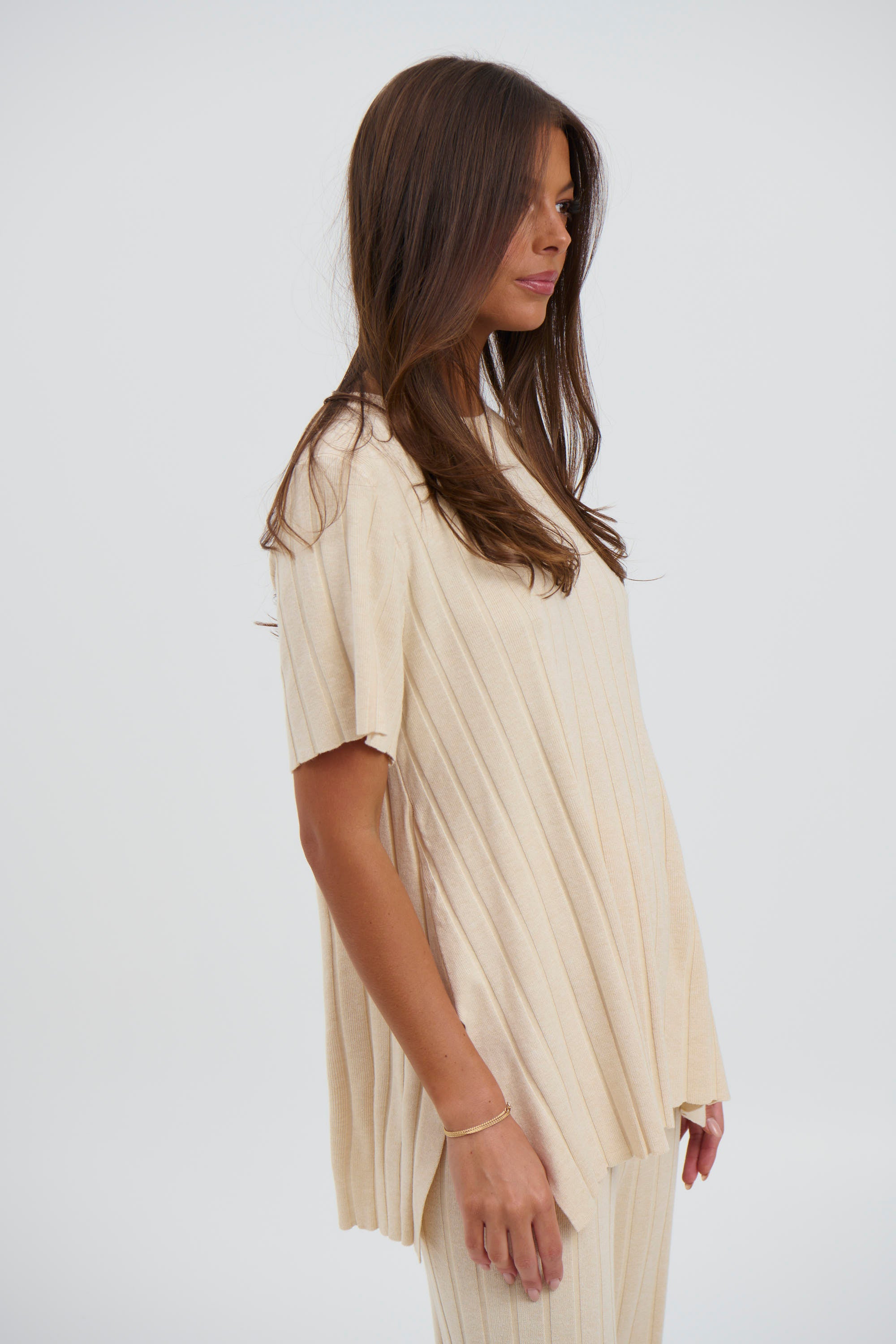 Leighton Ribbed Top Bone - FINAL SALE