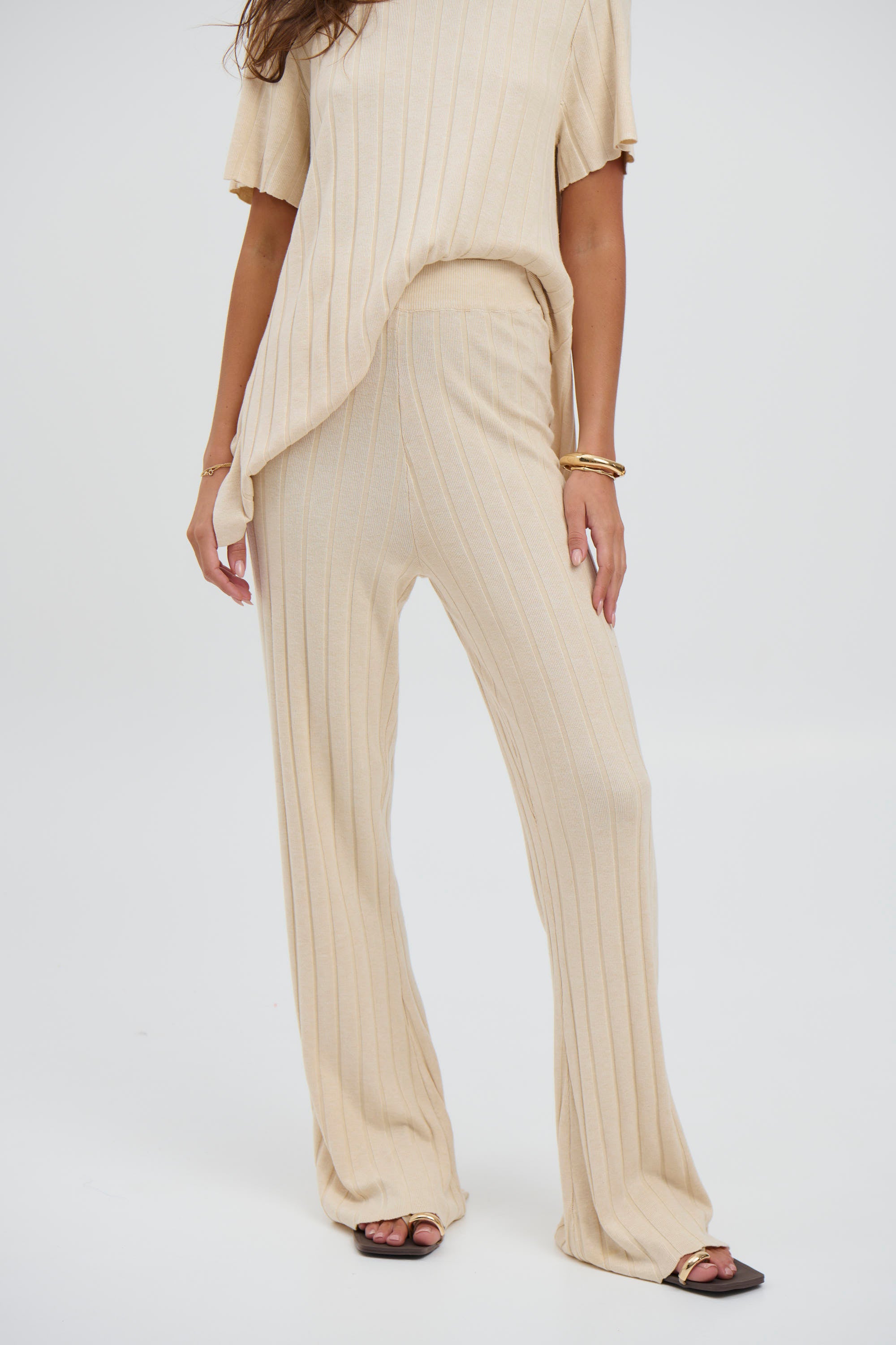 Leighton Ribbed Pant Bone - FINAL SALE