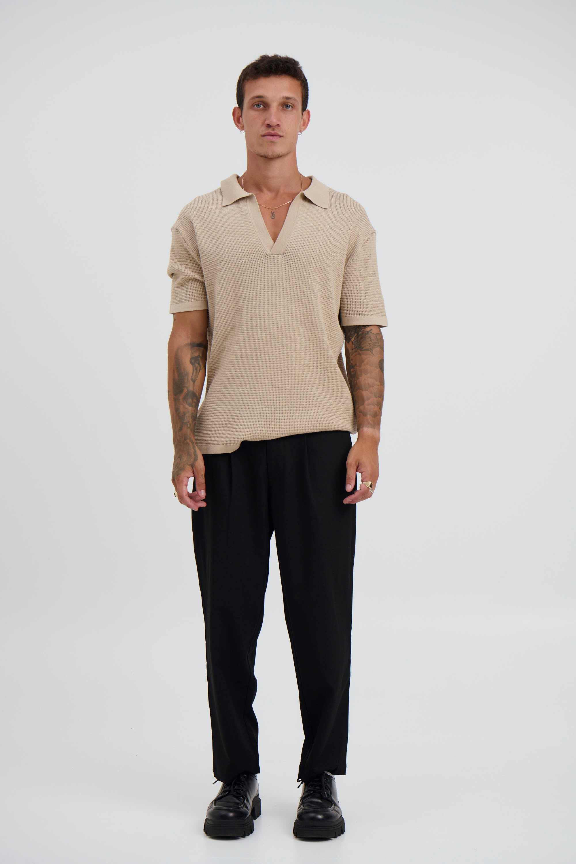 NTH Open Neck Polo Oat - FINAL SALE