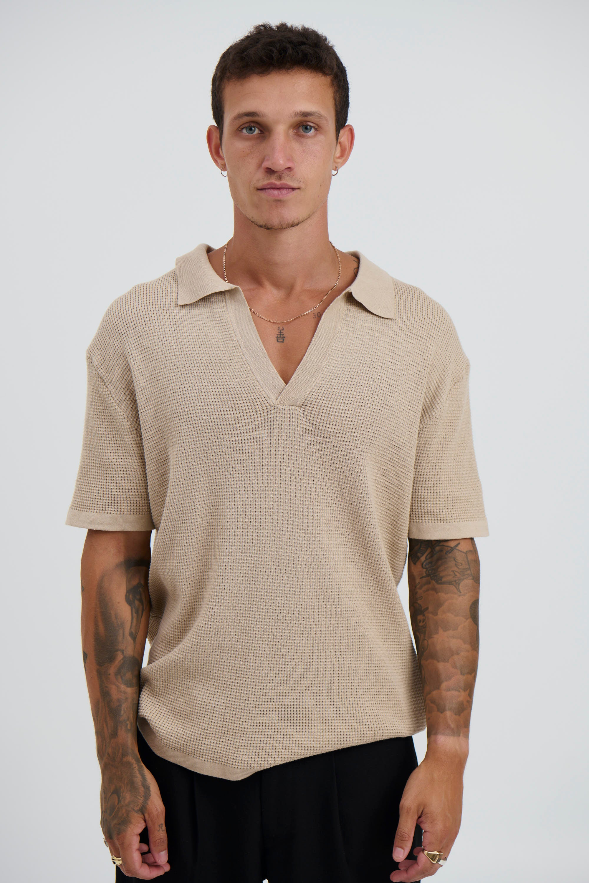 NTH Open Neck Polo Oat - FINAL SALE