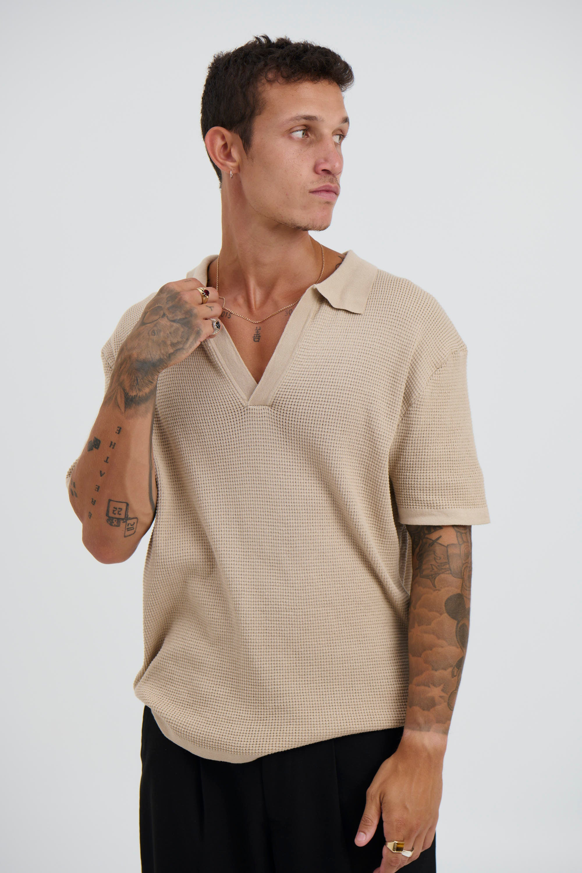 NTH Open Neck Polo Oat - FINAL SALE