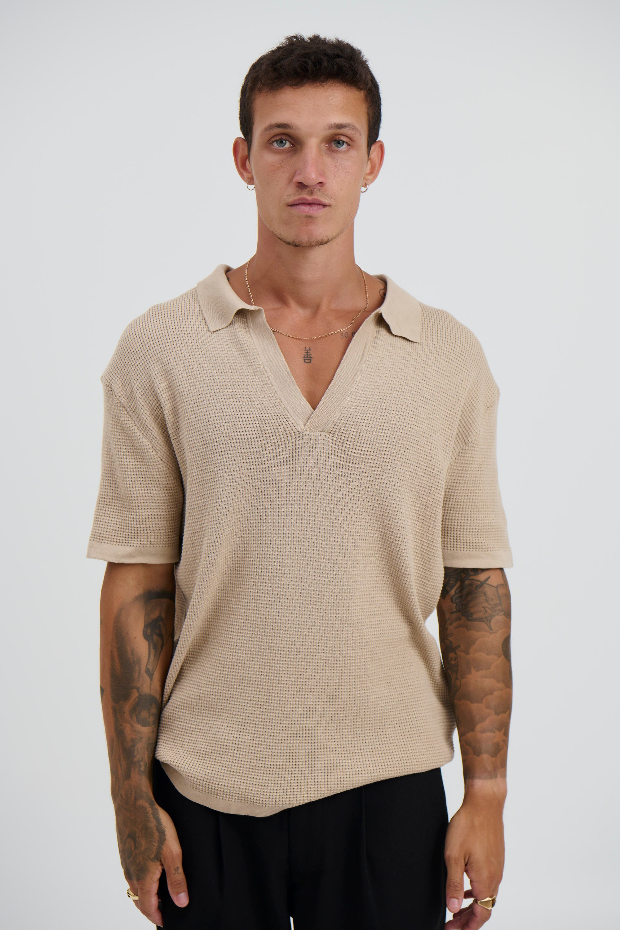 NTH Open Neck Polo Oat - FINAL SALE