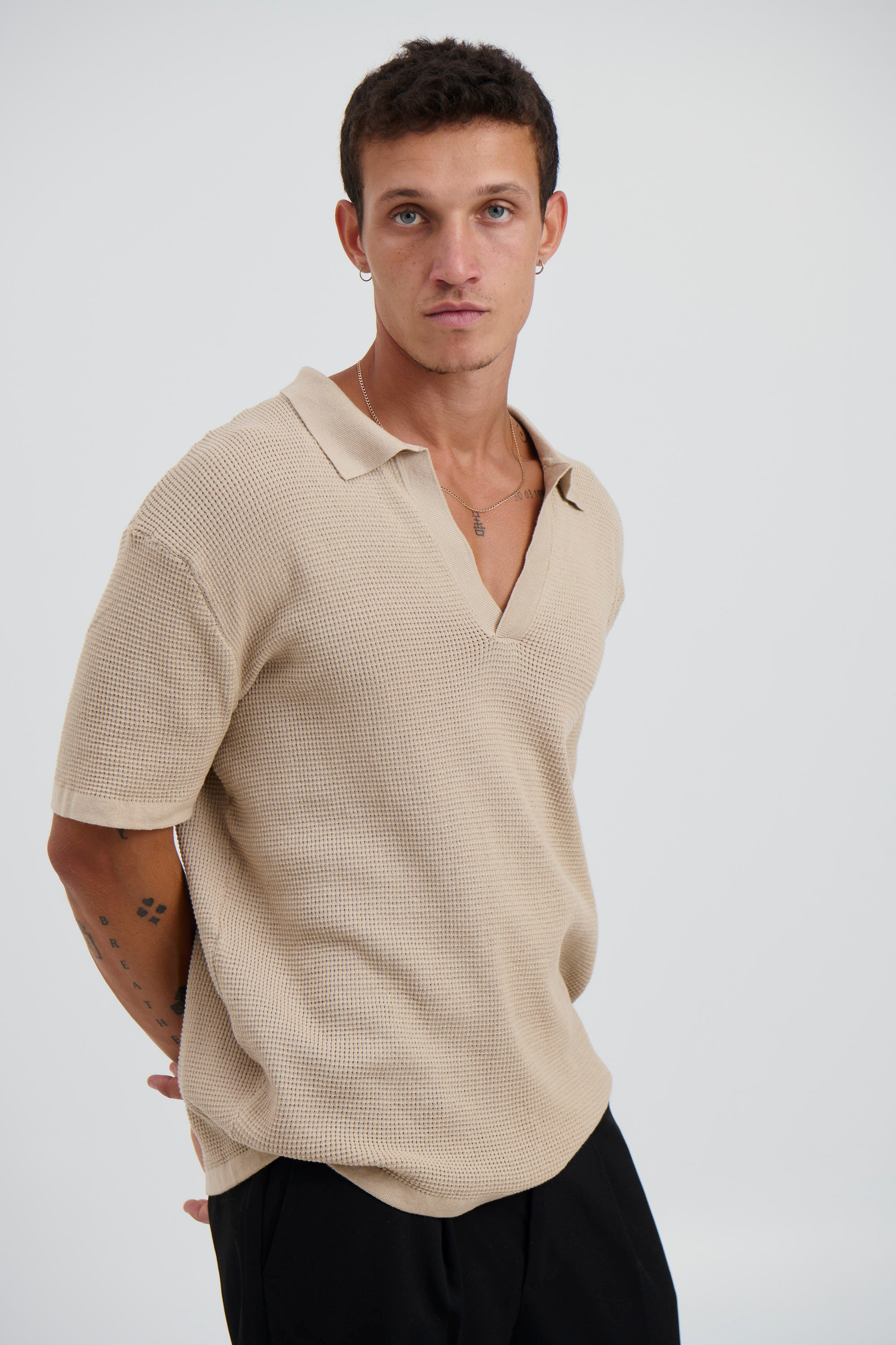NTH Open Neck Polo Oat - FINAL SALE