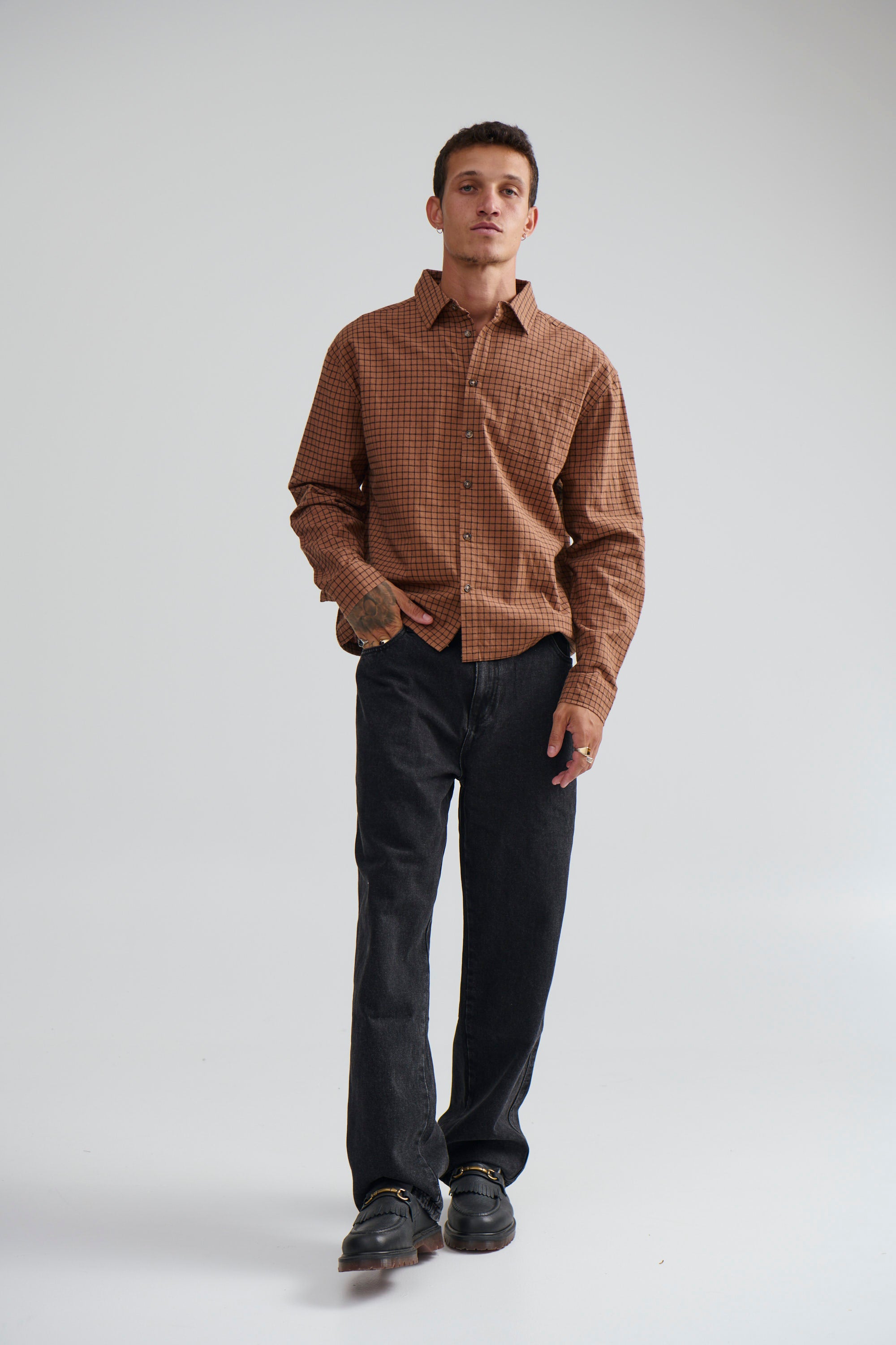 NTH Long Sleeve Check Shirt Choc