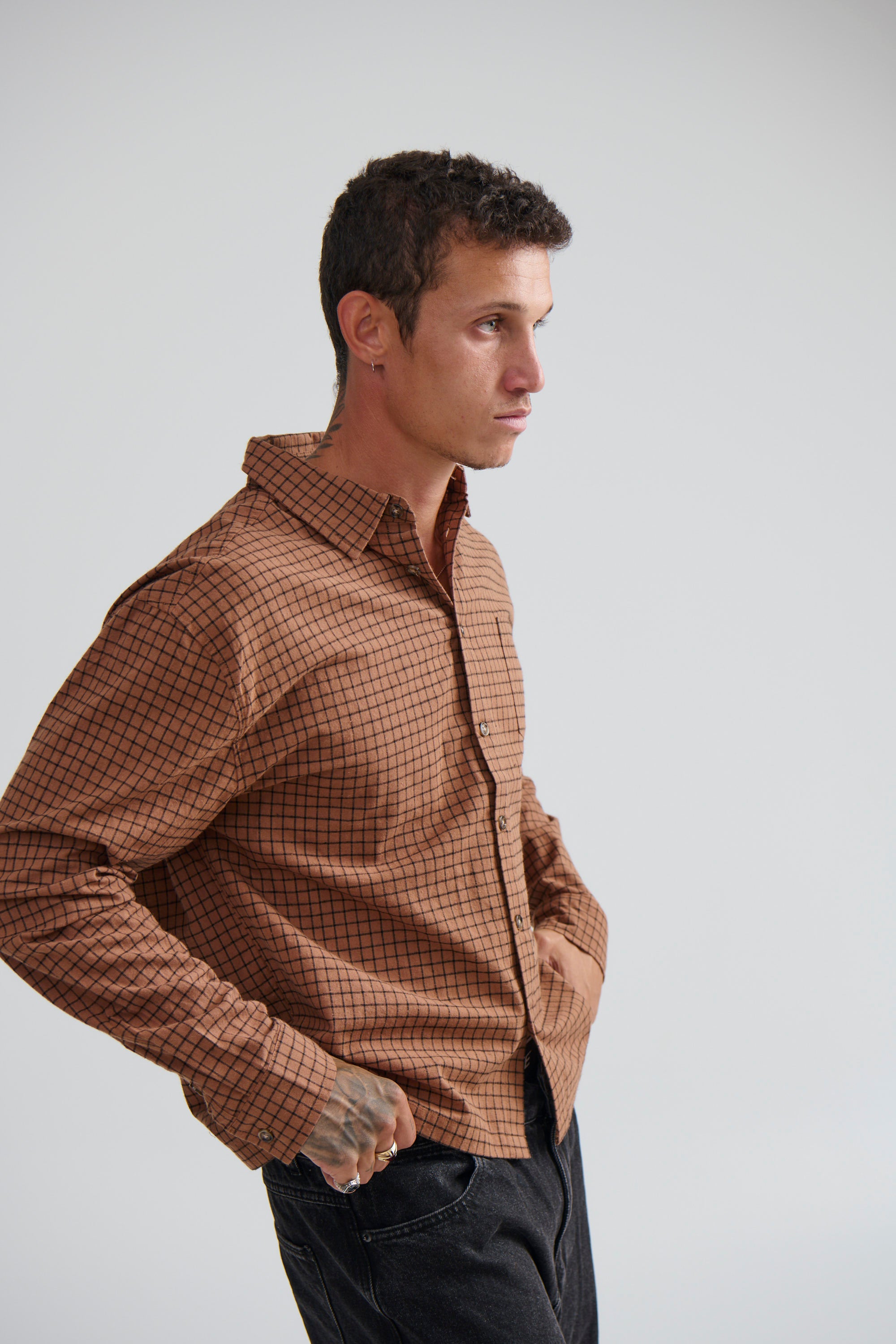 NTH Long Sleeve Check Shirt Choc