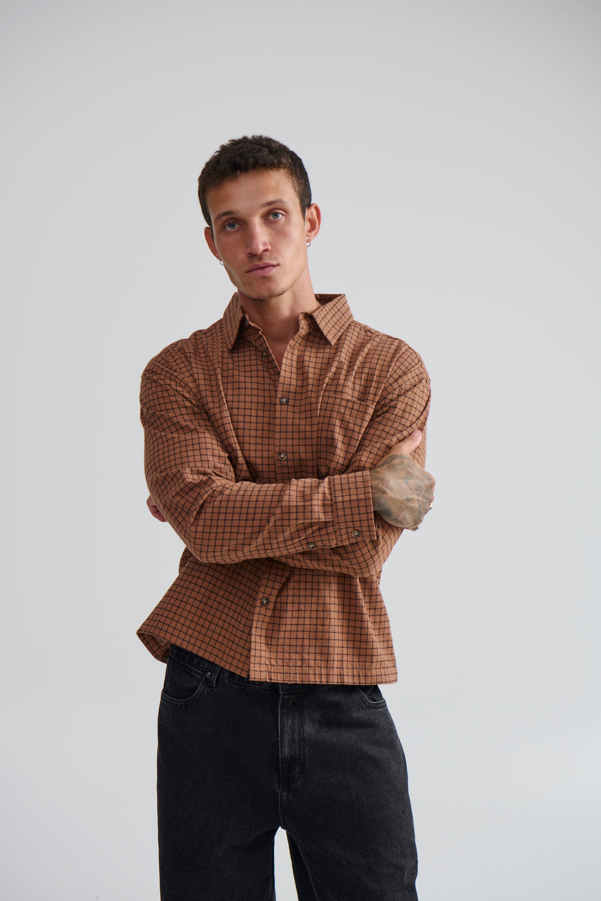 NTH Long Sleeve Check Shirt Choc