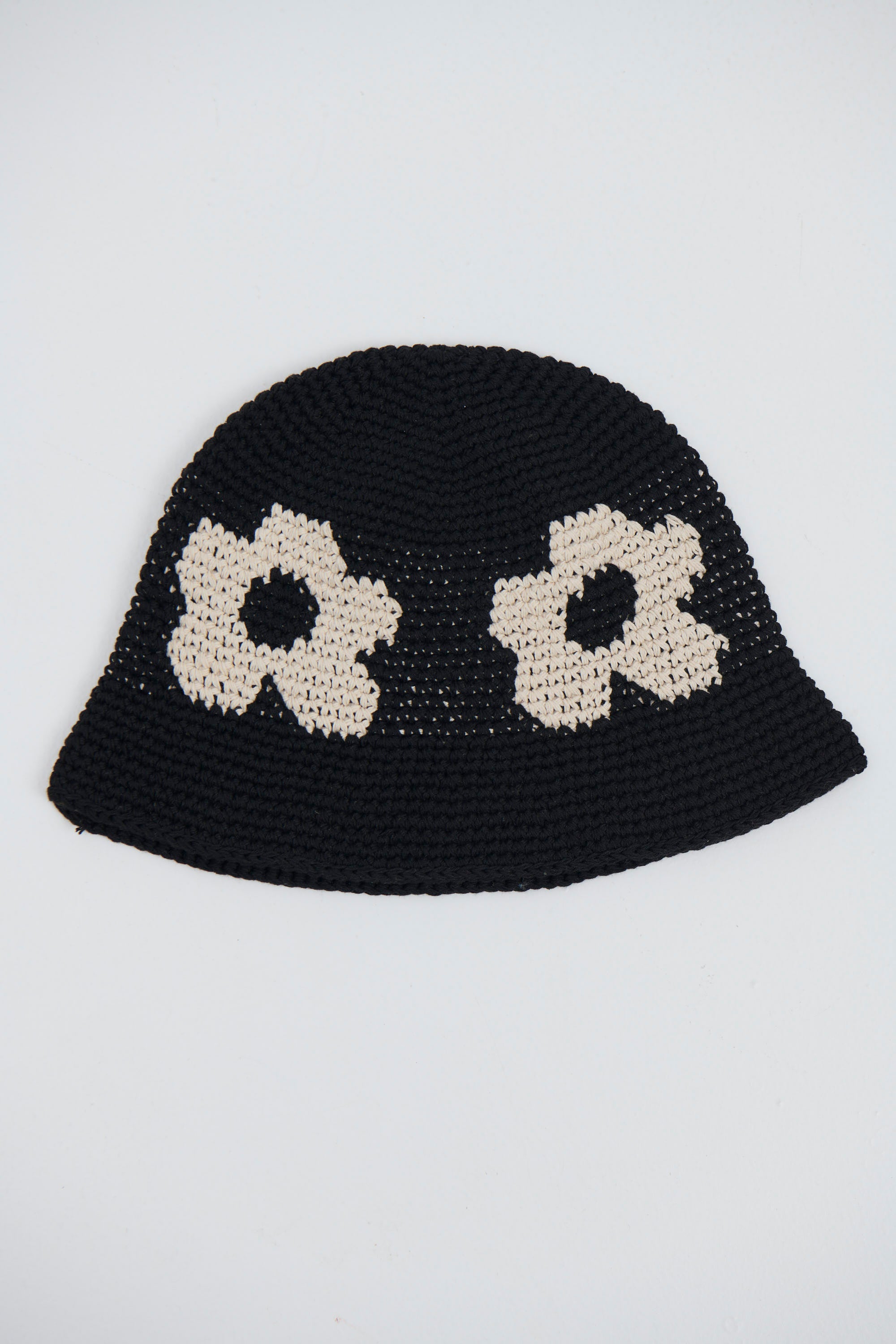 Crochet Bucket Hat Flower Black - FINAL SALE
