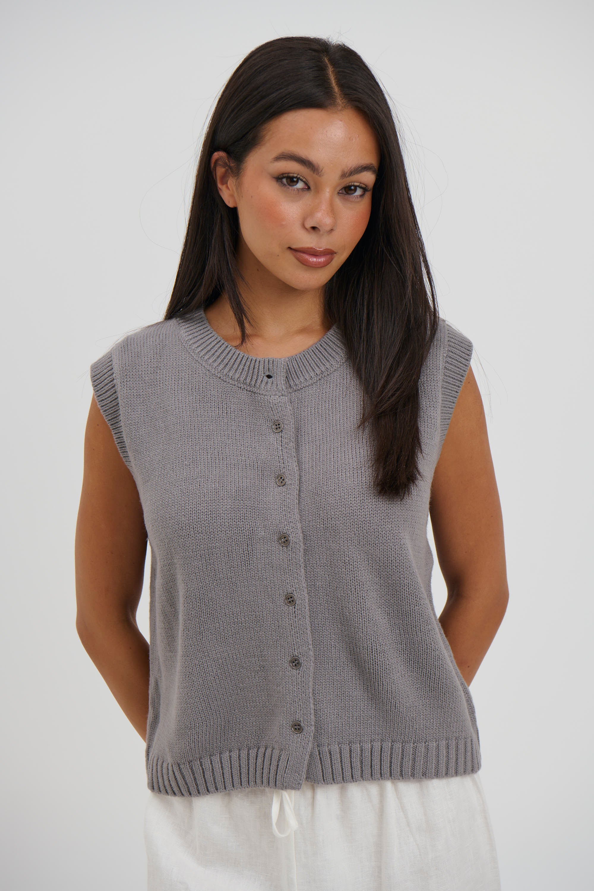 Cassia Knitted Vest Grey - FINAL SALE