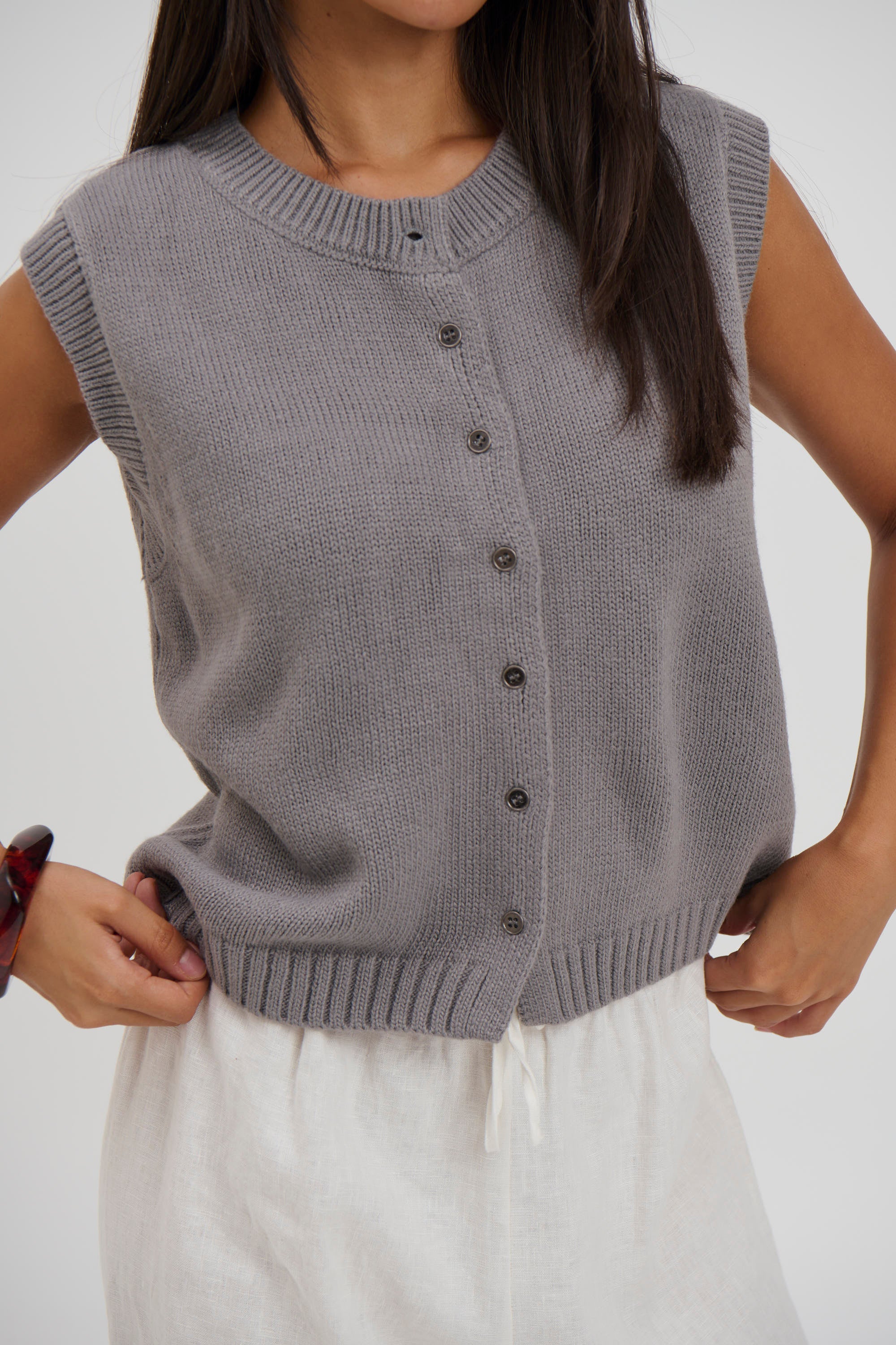 Cassia Knitted Vest Grey - FINAL SALE