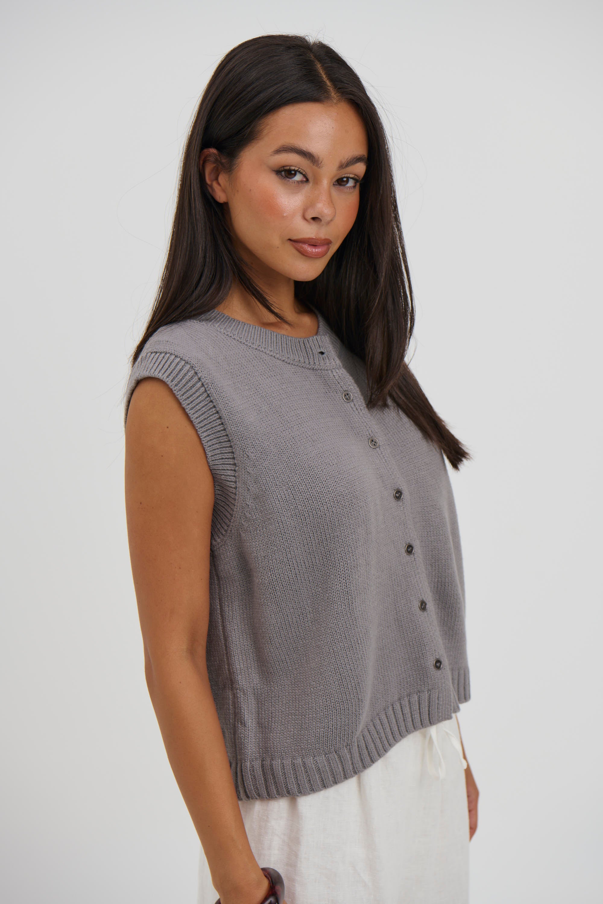 Cassia Knitted Vest Grey - FINAL SALE