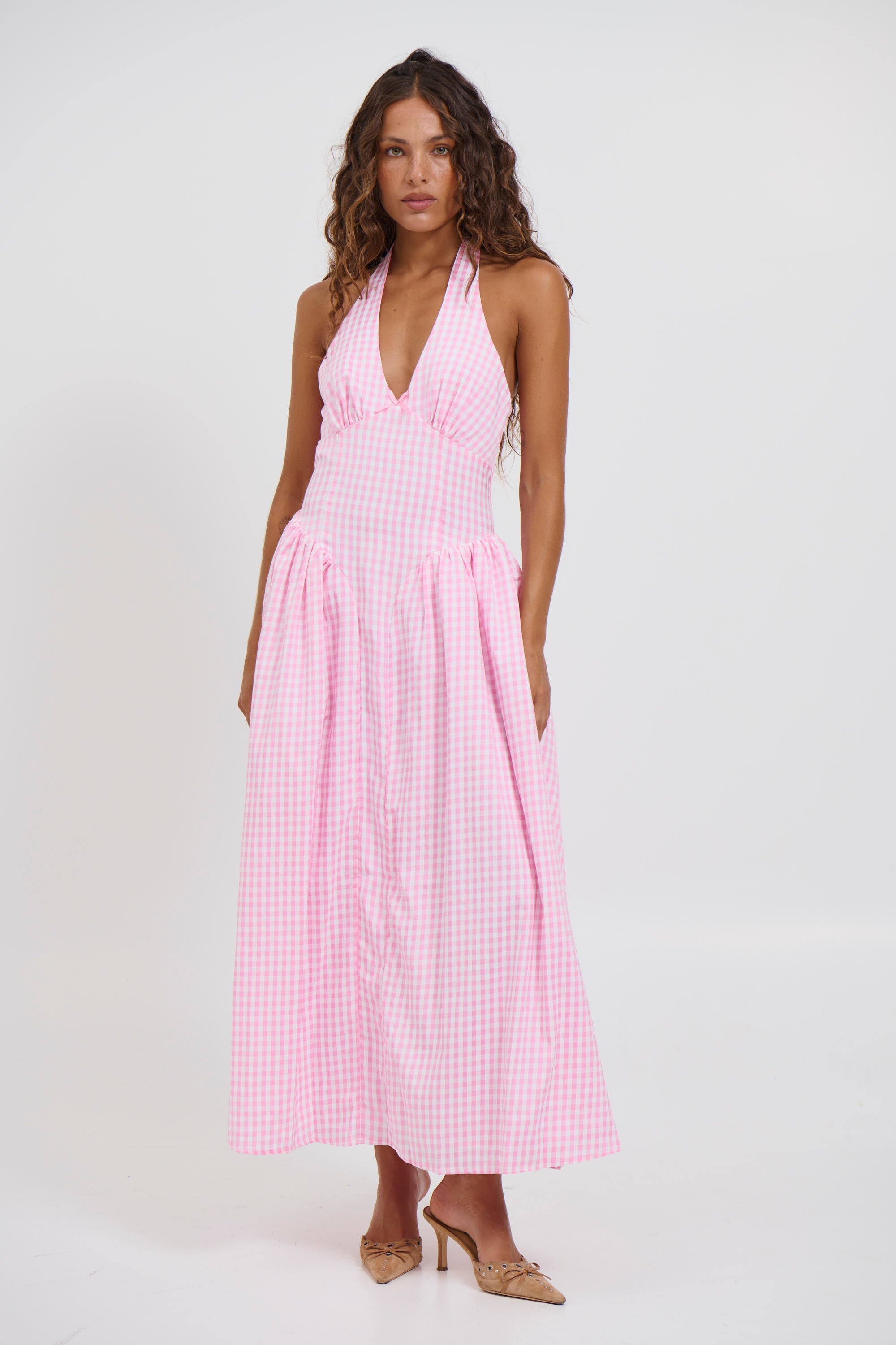 Alicia Midi Dress Pink Gingham