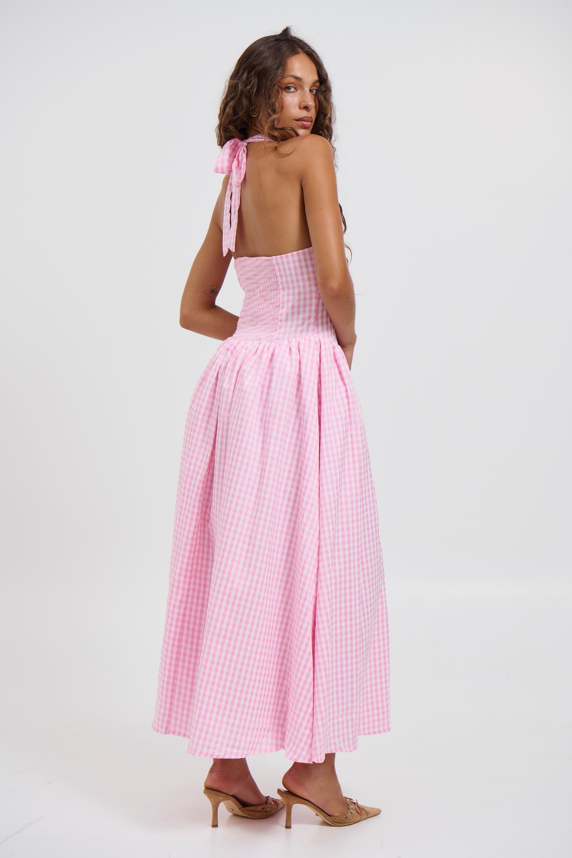 Alicia Midi Dress Pink Gingham