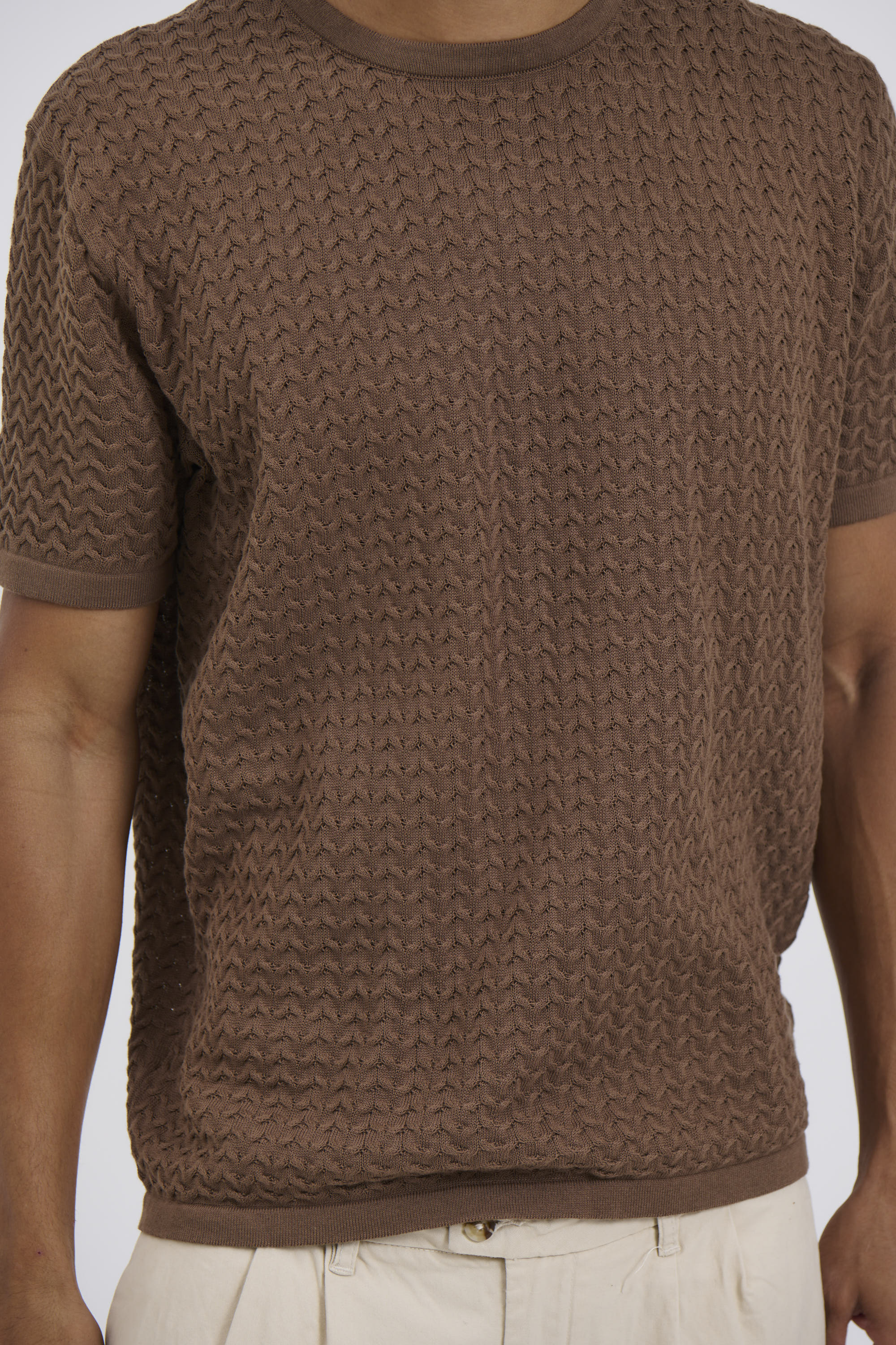 Carter Knitted Crew Tee Choc