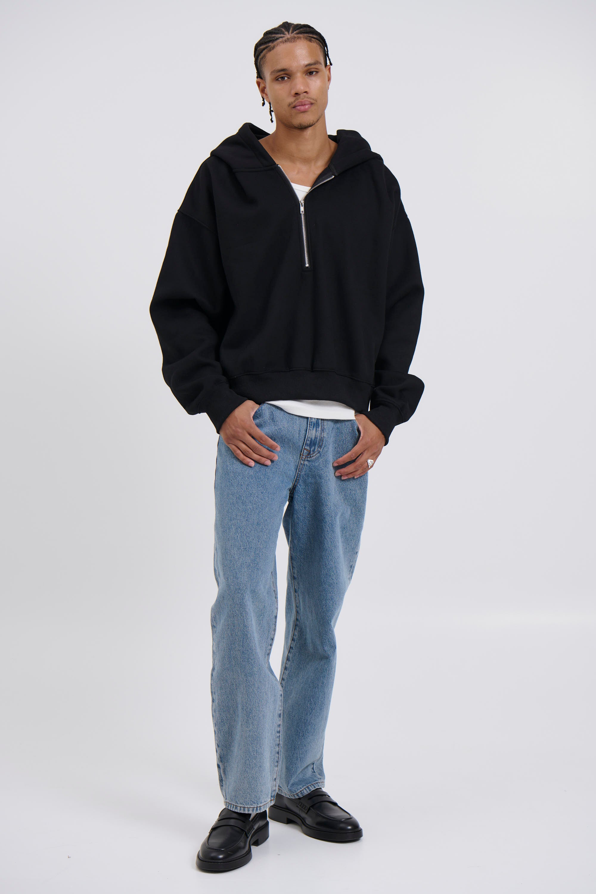 Half Zip Heavyweight Hood Black