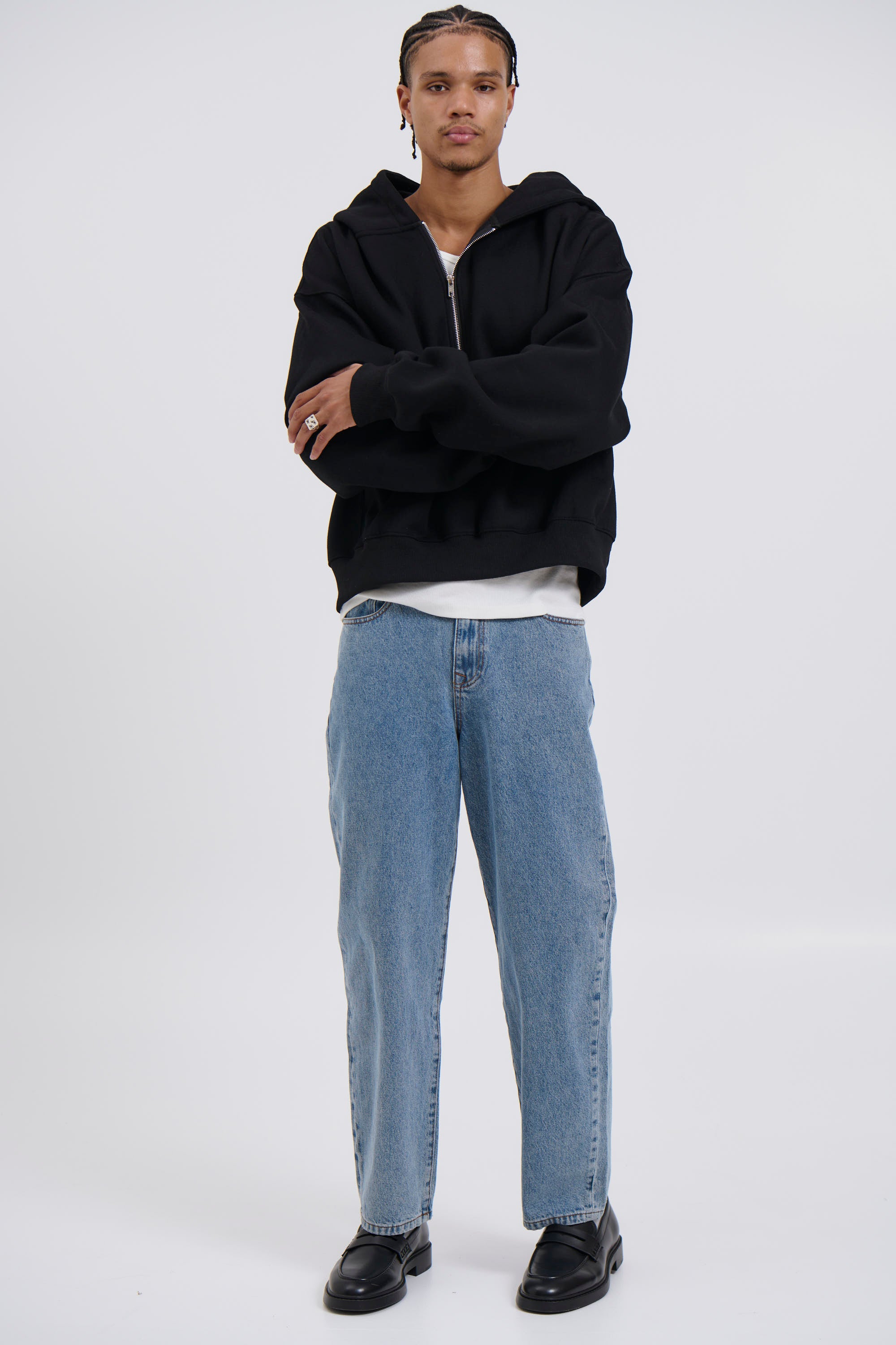 Half Zip Heavyweight Hood Black