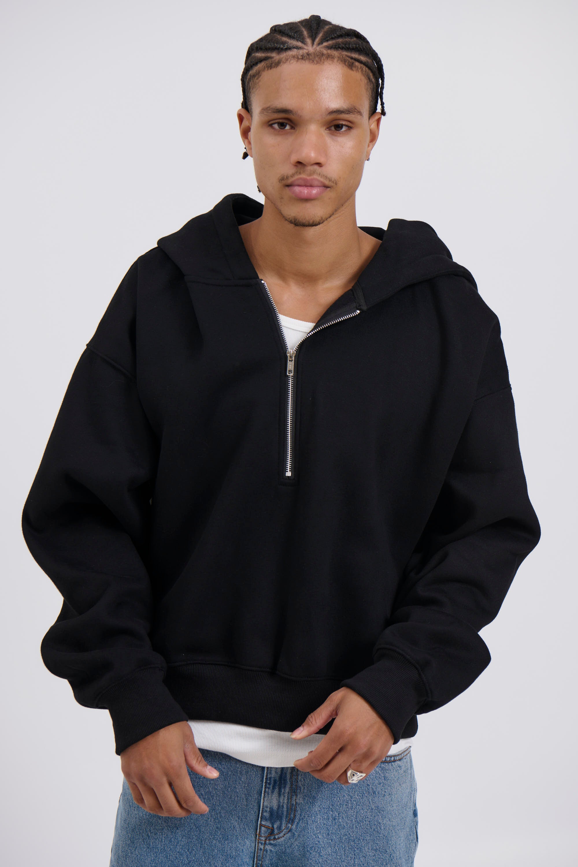 Half Zip Heavyweight Hood Black