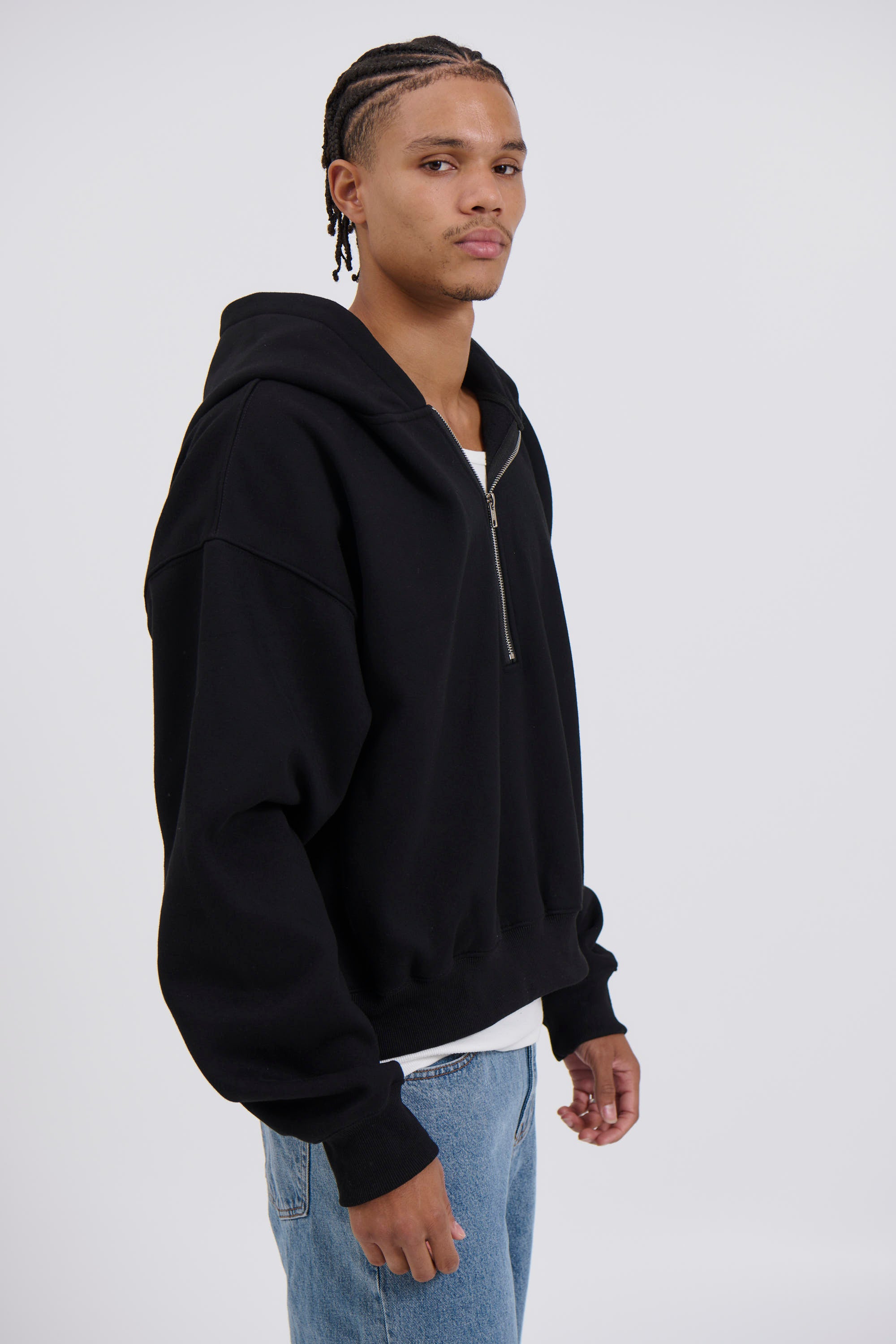 Half Zip Heavyweight Hood Black