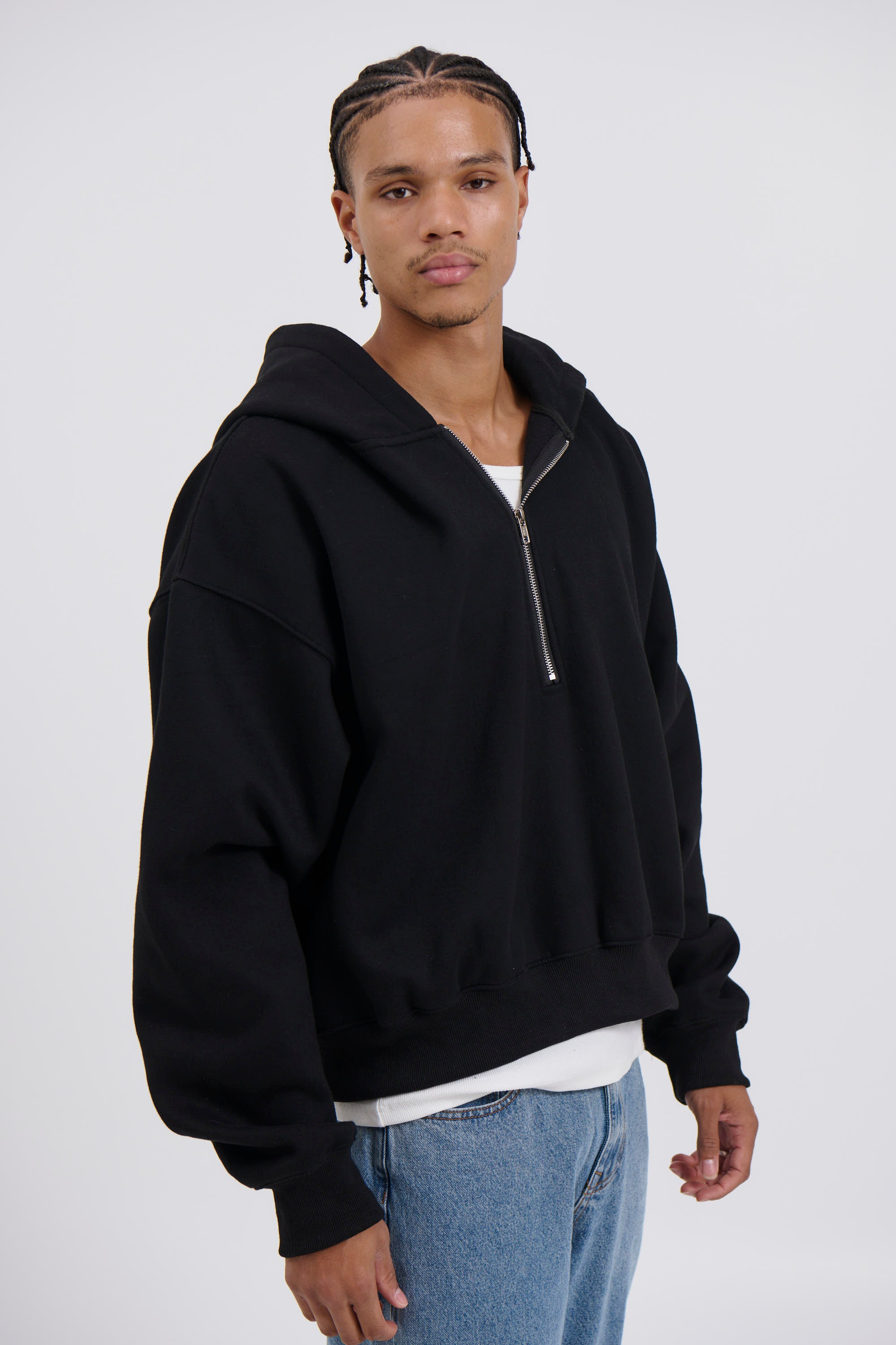 Half Zip Heavyweight Hood Black