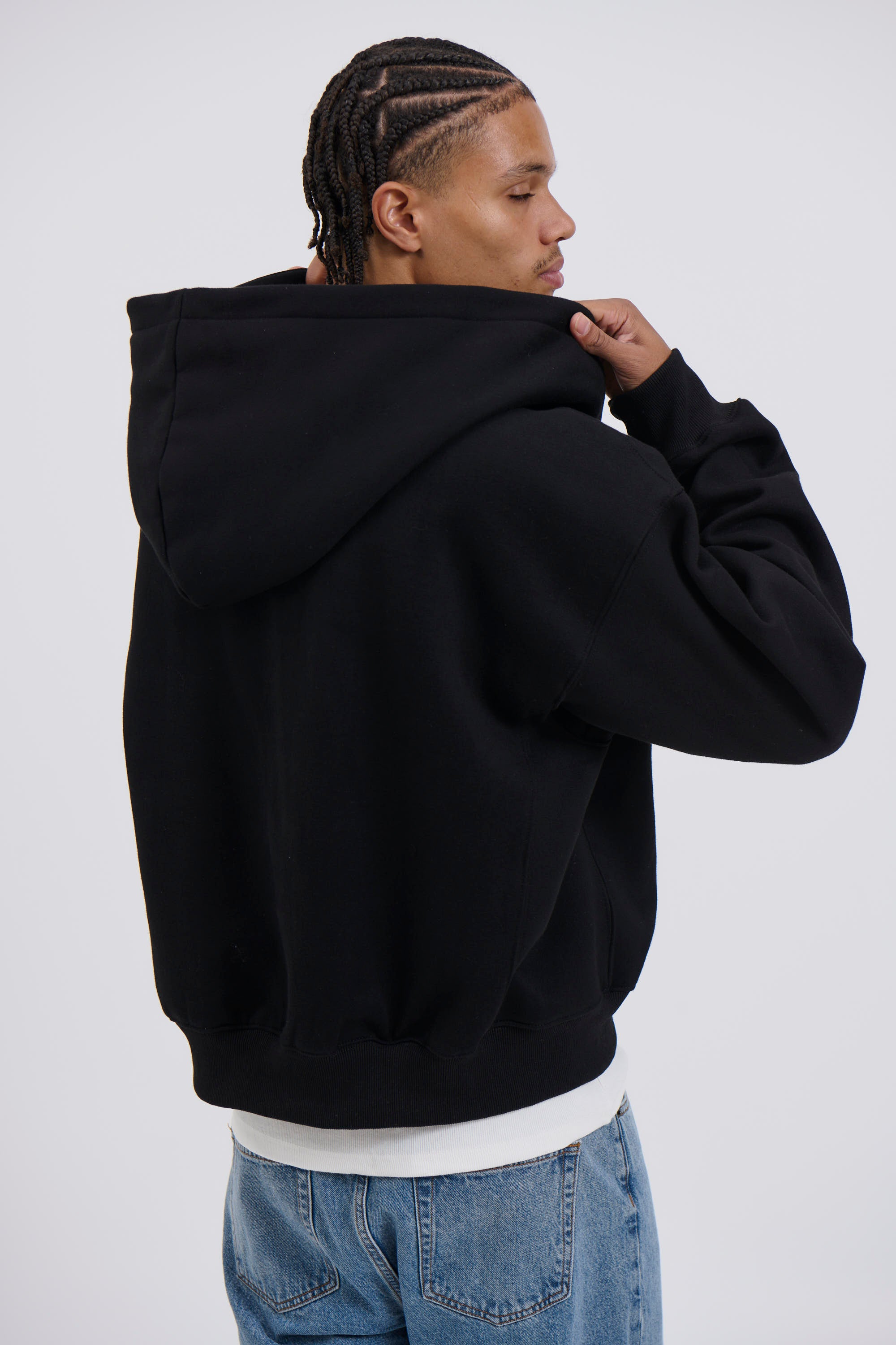 Half Zip Heavyweight Hood Black