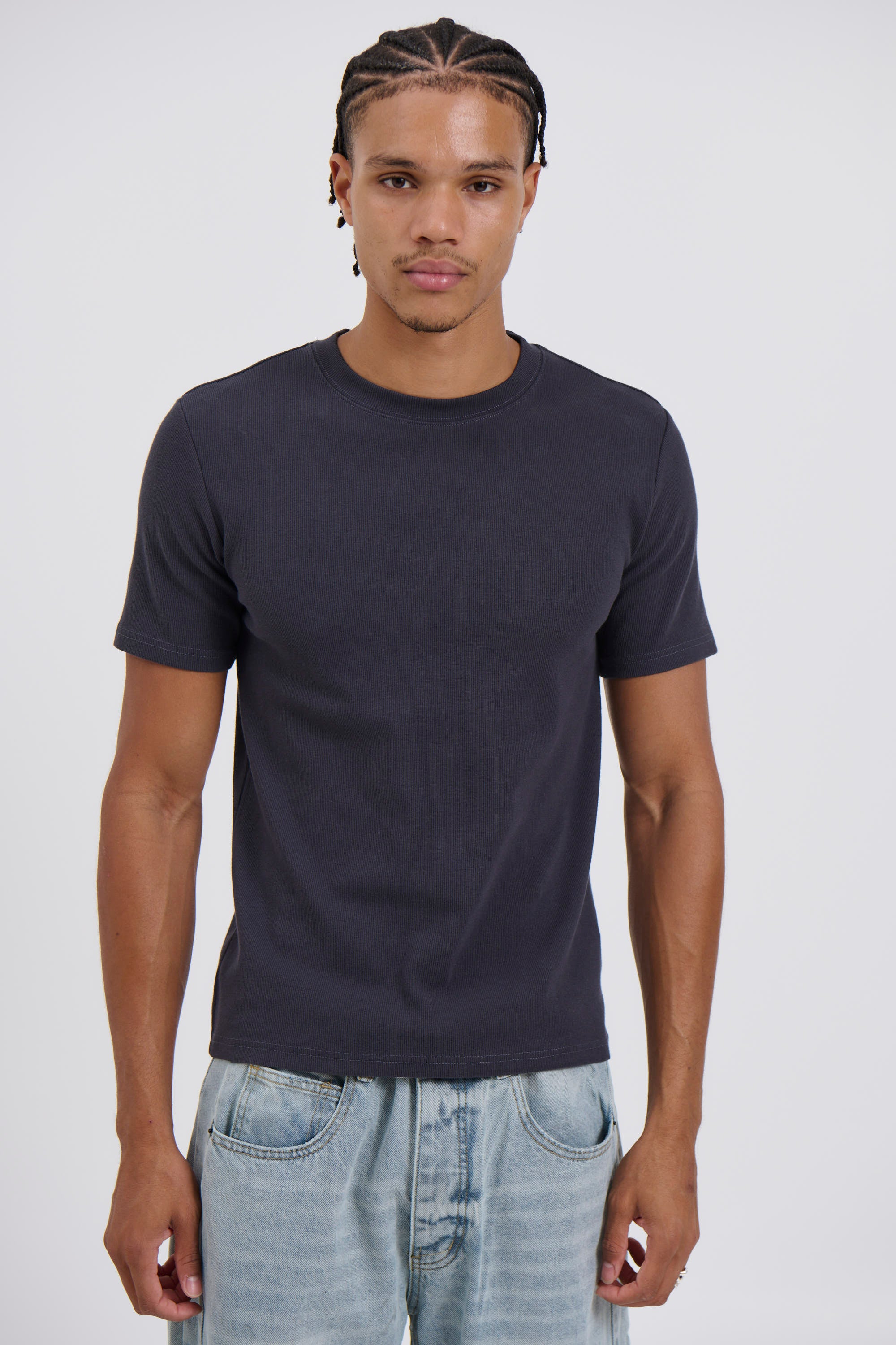 Fitted Ribbed Tee Charcoal