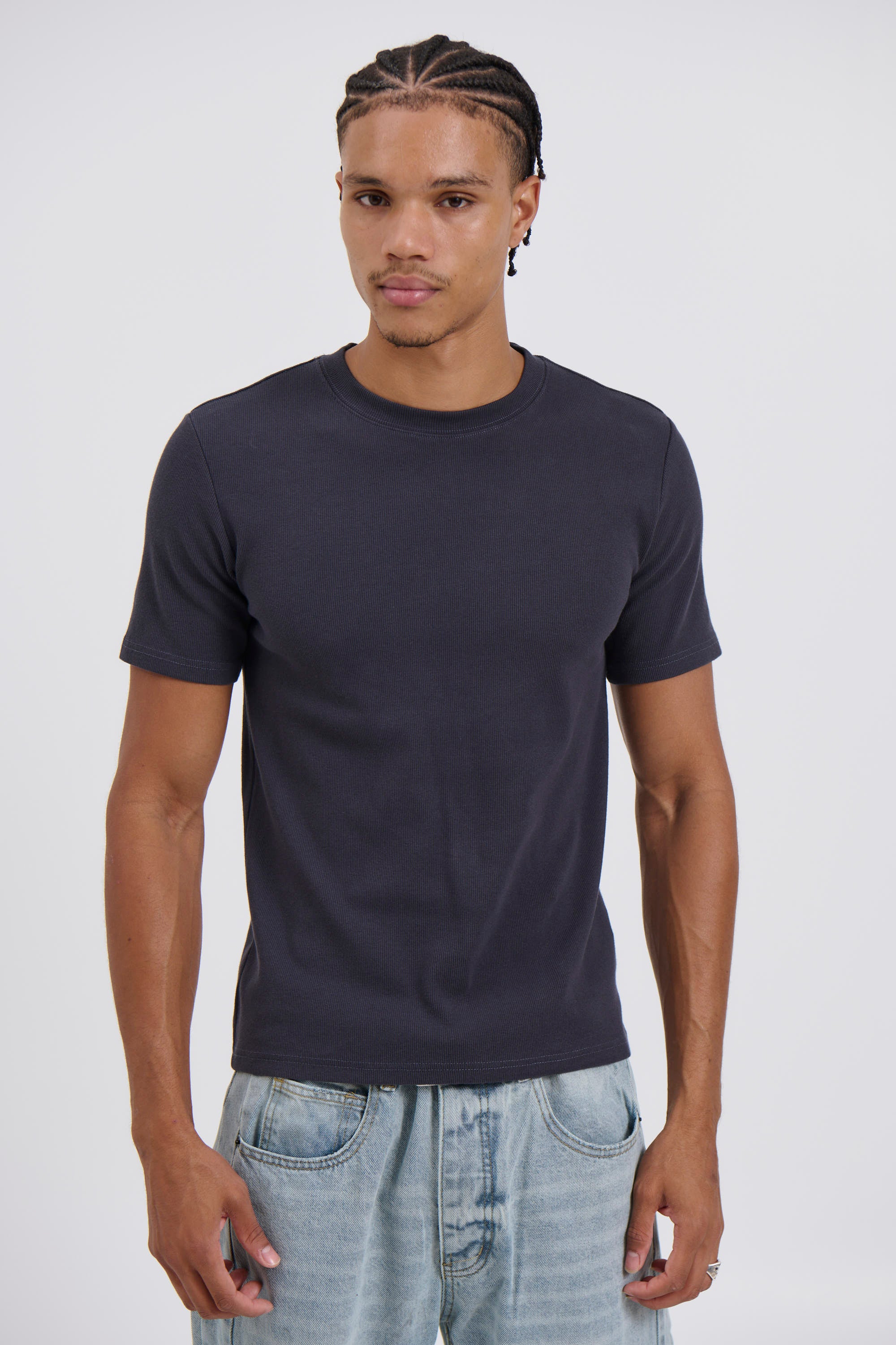 Fitted Ribbed Tee Charcoal