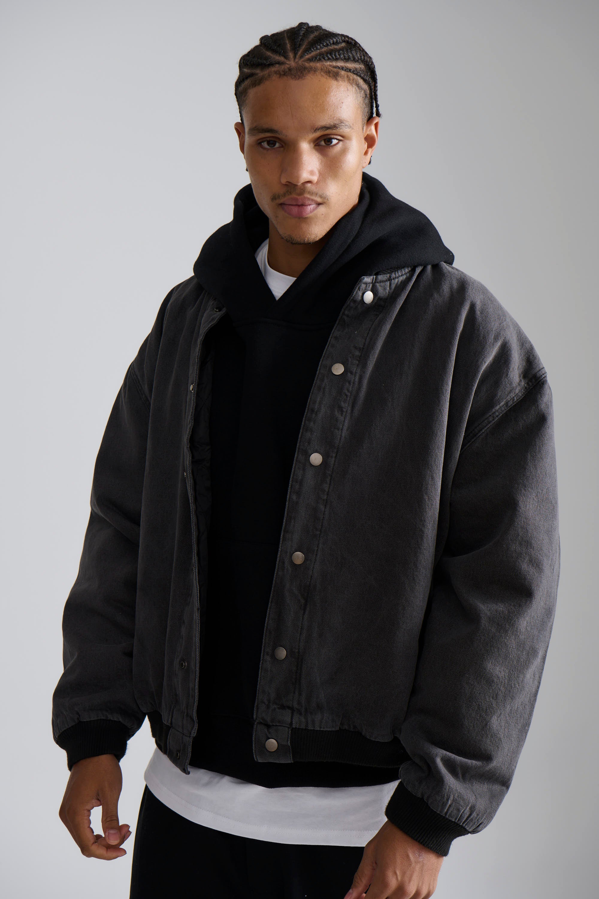 Vintage Bomber Denim Jacket Black