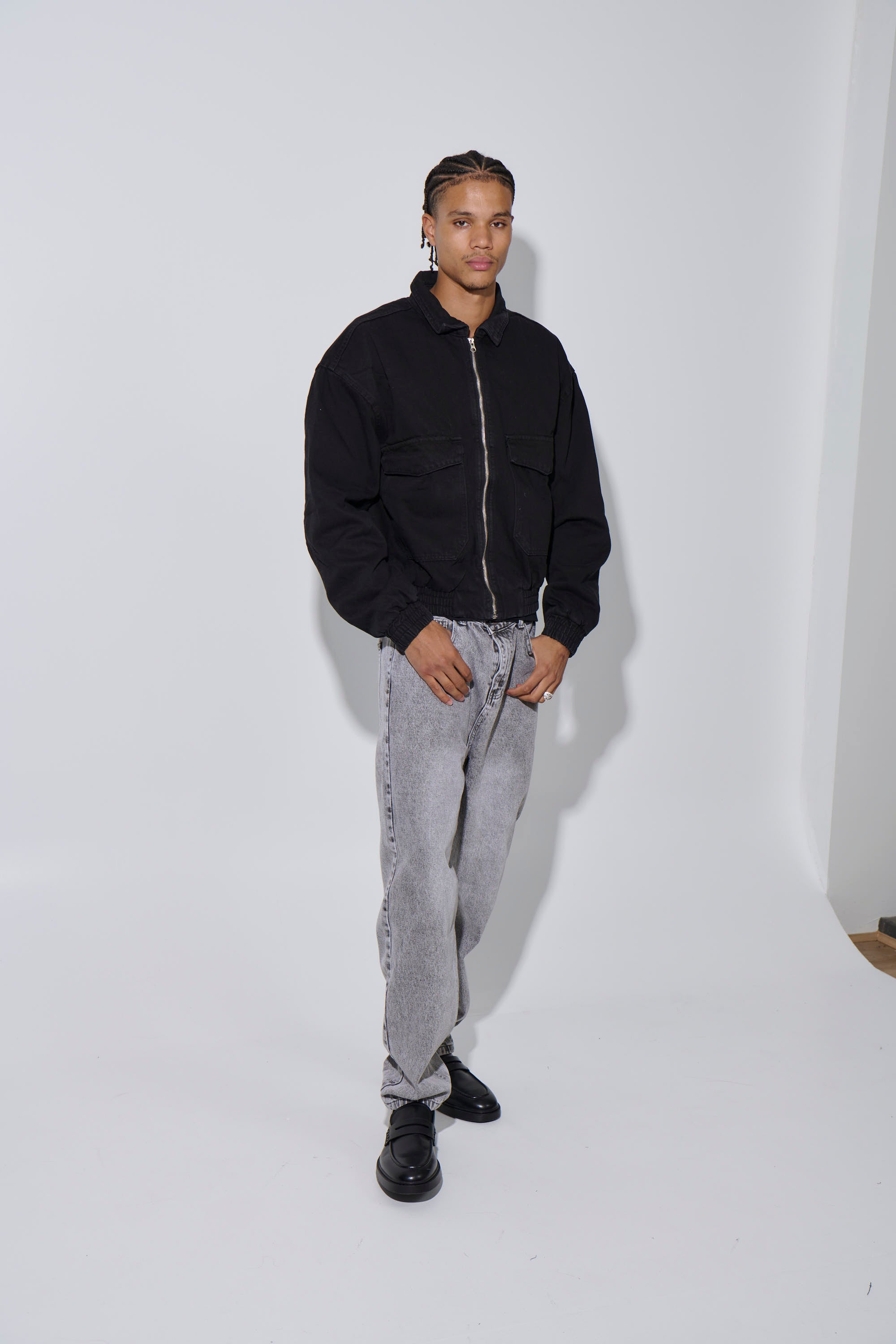 Tom Denim Zip Bomber Black