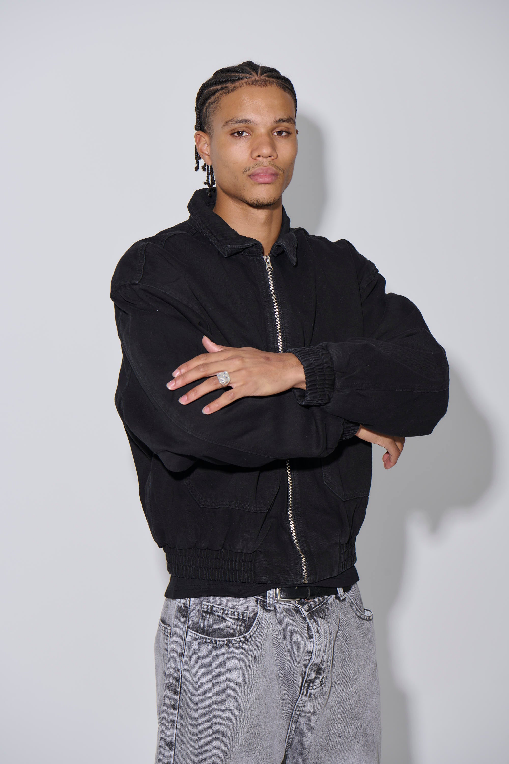 Tom Denim Zip Bomber Black