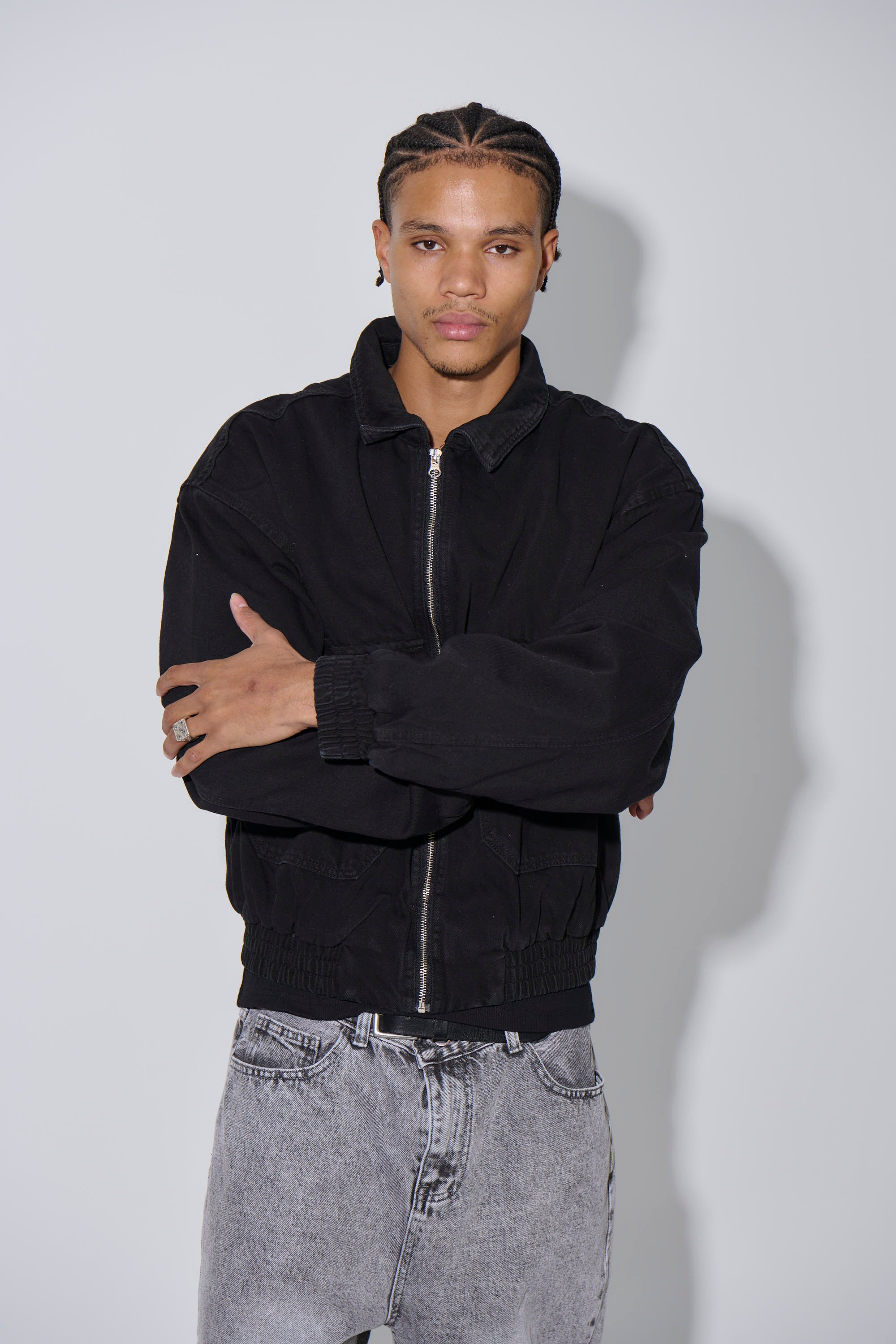 Tom Denim Zip Bomber Black