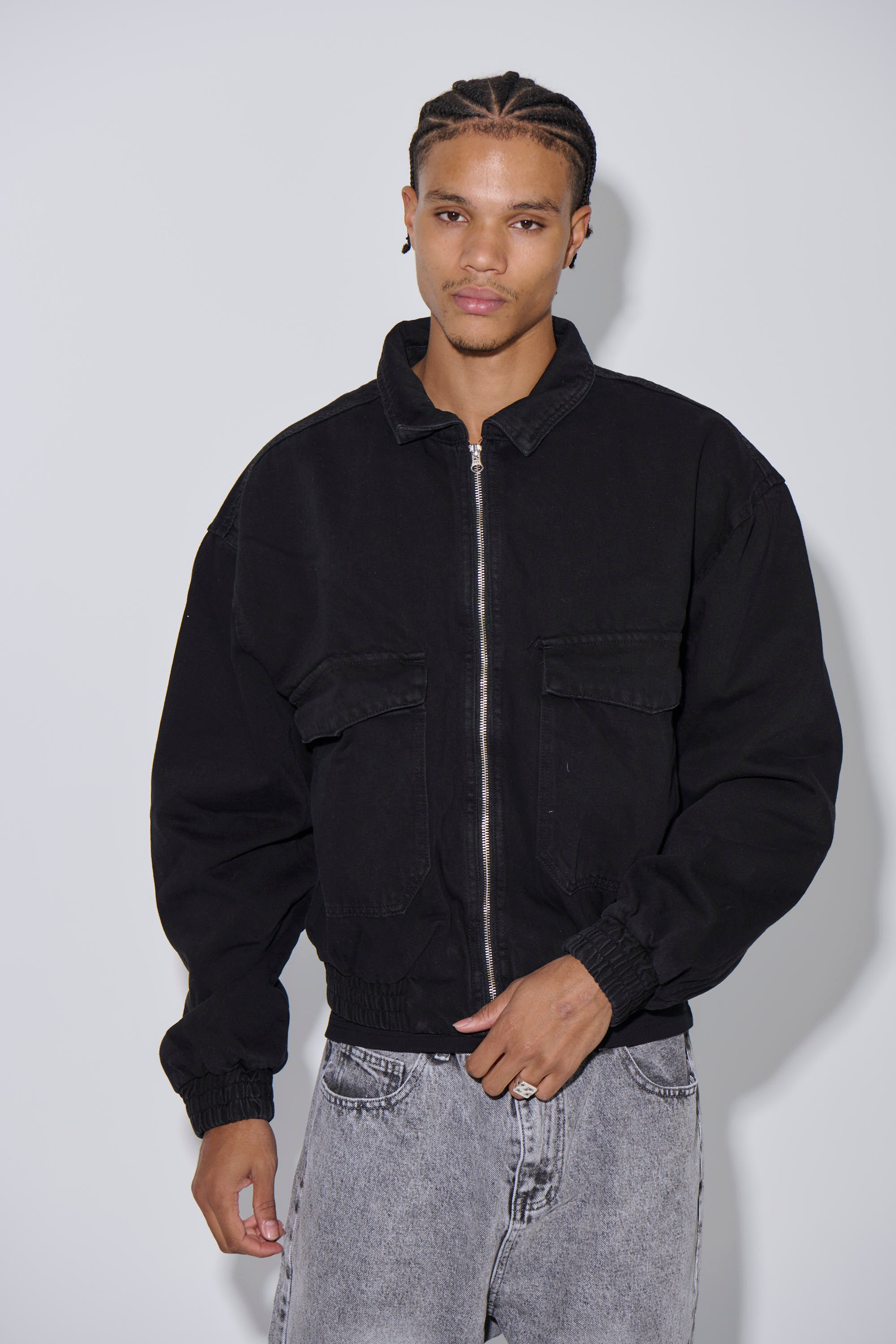 Tom Denim Zip Bomber Black