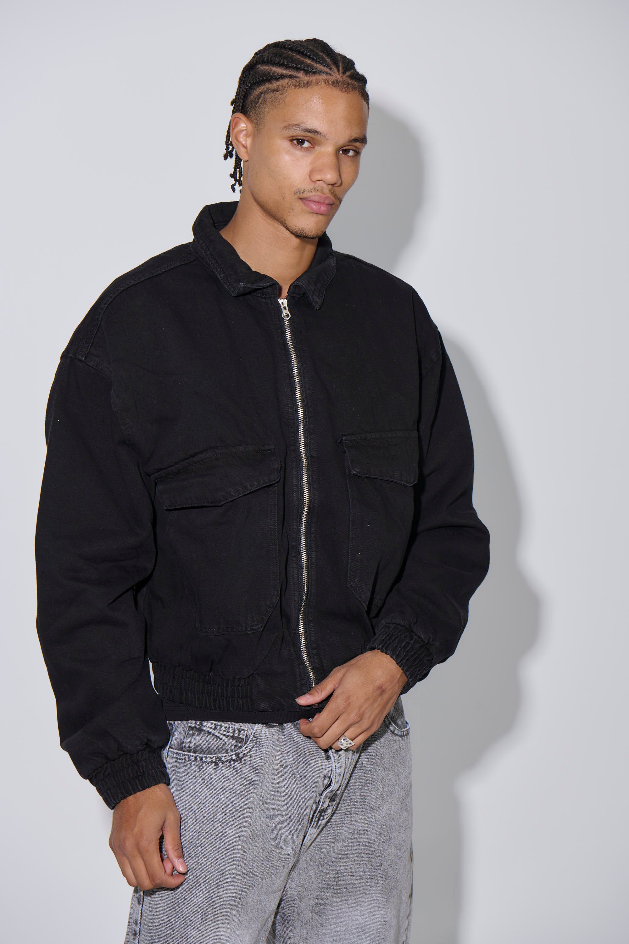 Tom Denim Zip Bomber Black