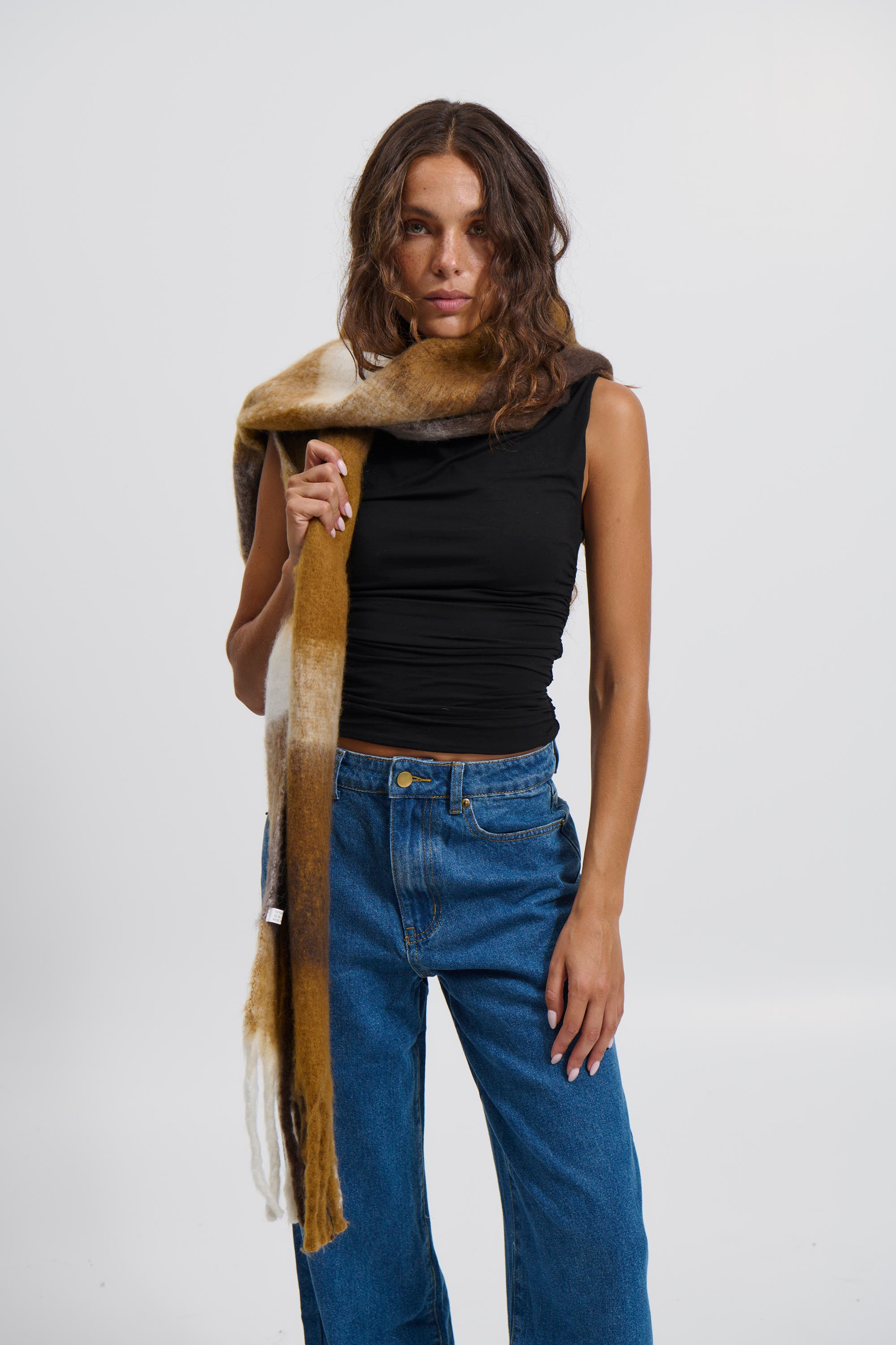 Dijon Checkered Scarf Earth