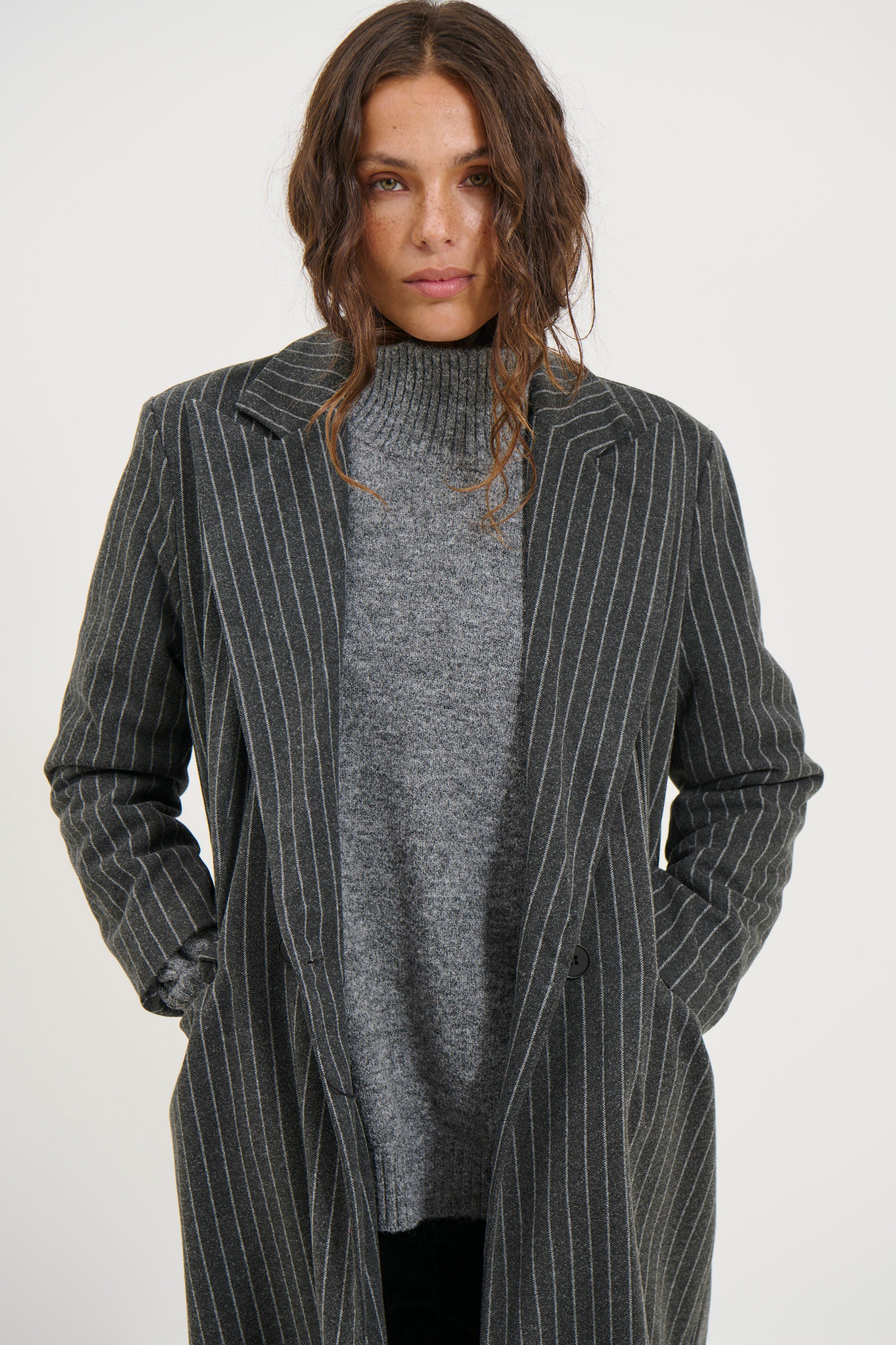 Denver Pinstripe Coat Dark Grey - FINAL SALE