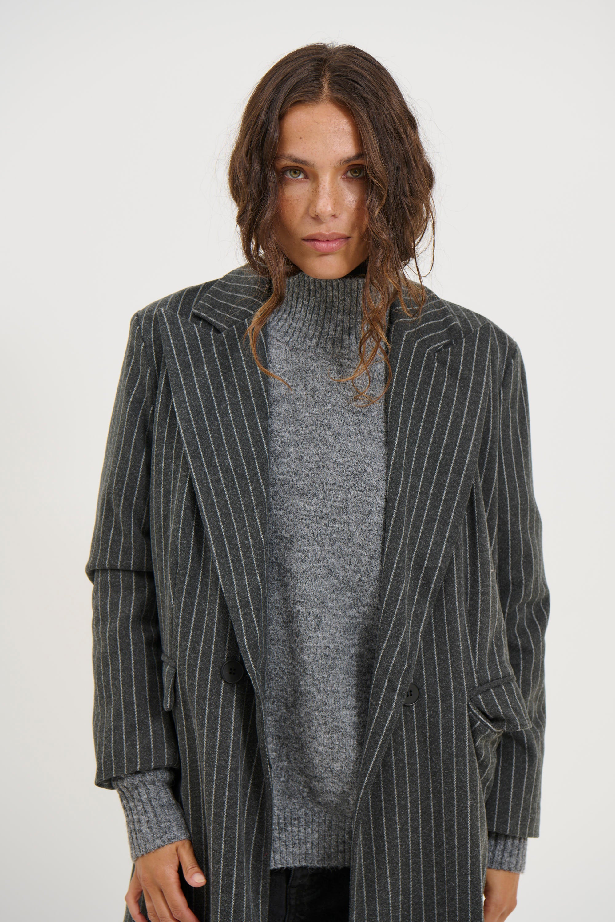 Denver Pinstripe Coat Dark Grey - FINAL SALE