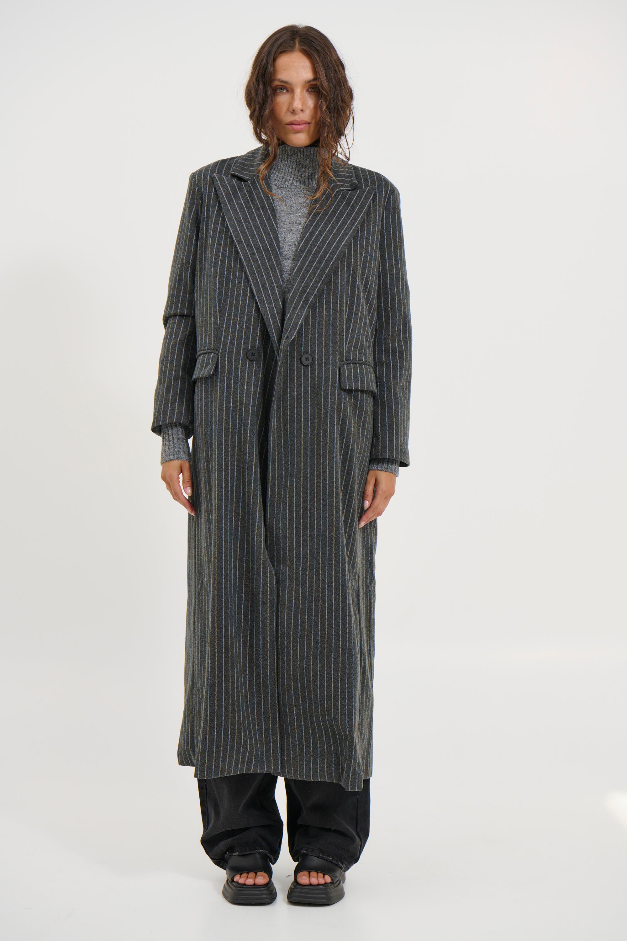 Denver Pinstripe Coat Dark Grey - FINAL SALE