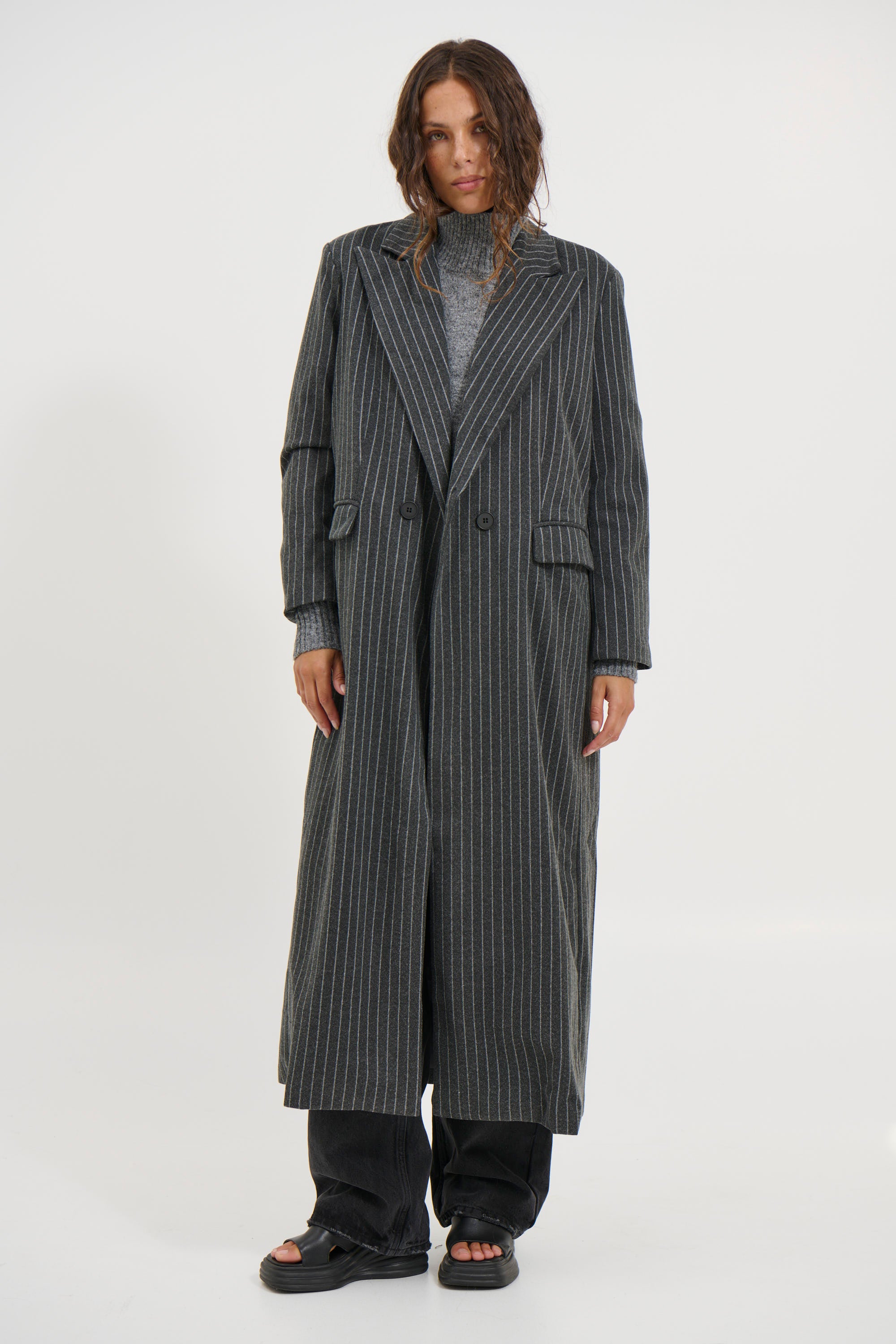 Denver Pinstripe Coat Dark Grey